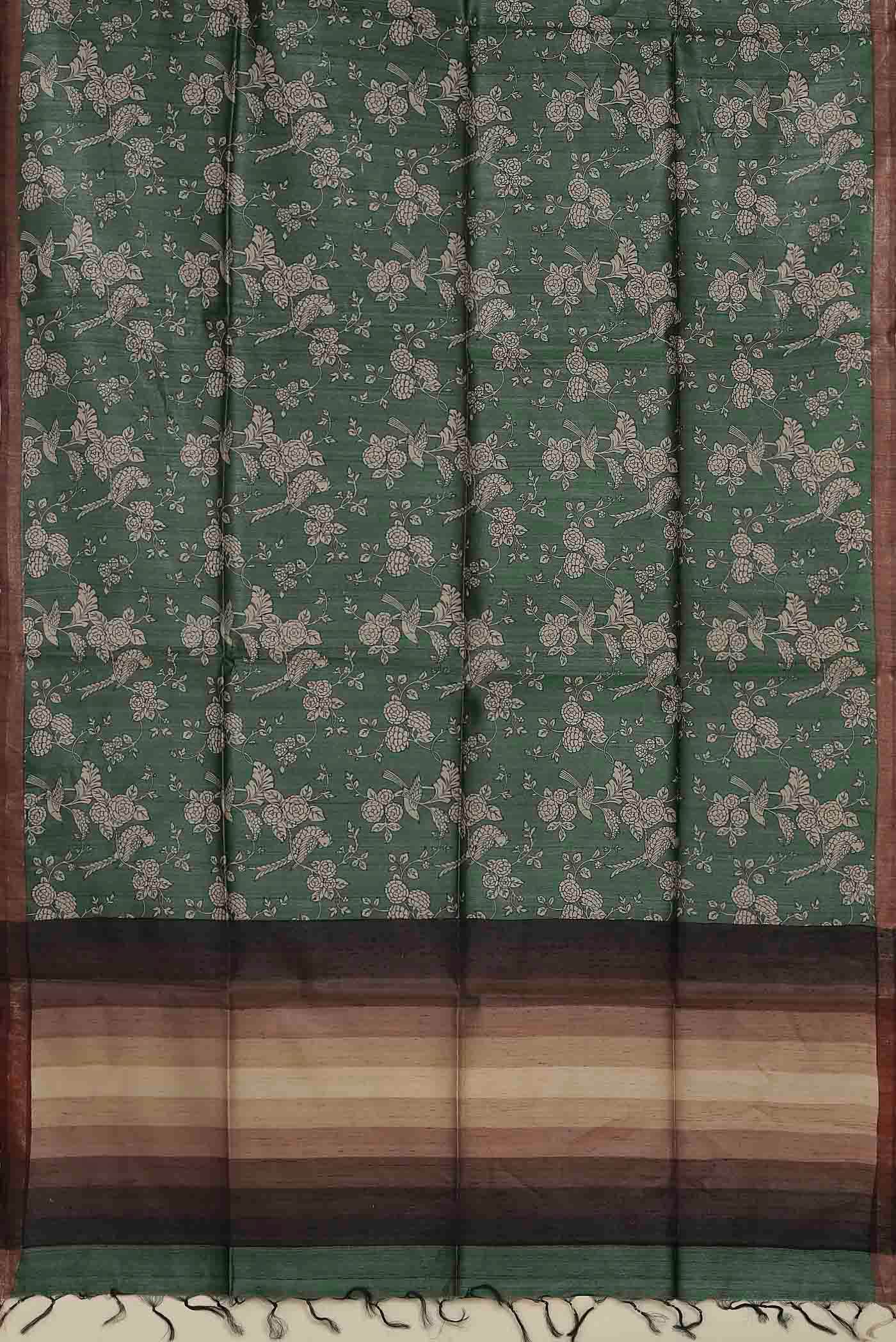 Green Bhagalpuri Tussar Silk Saree
