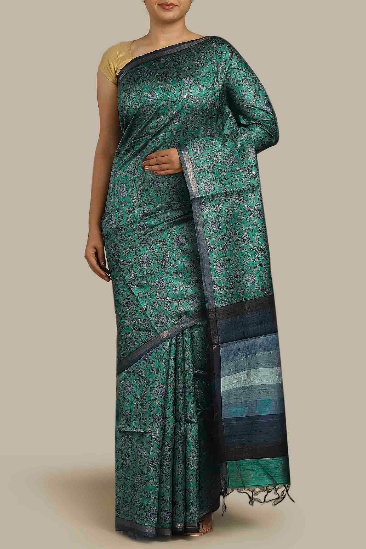 Green Bhagalpuri Tussar Silk Saree