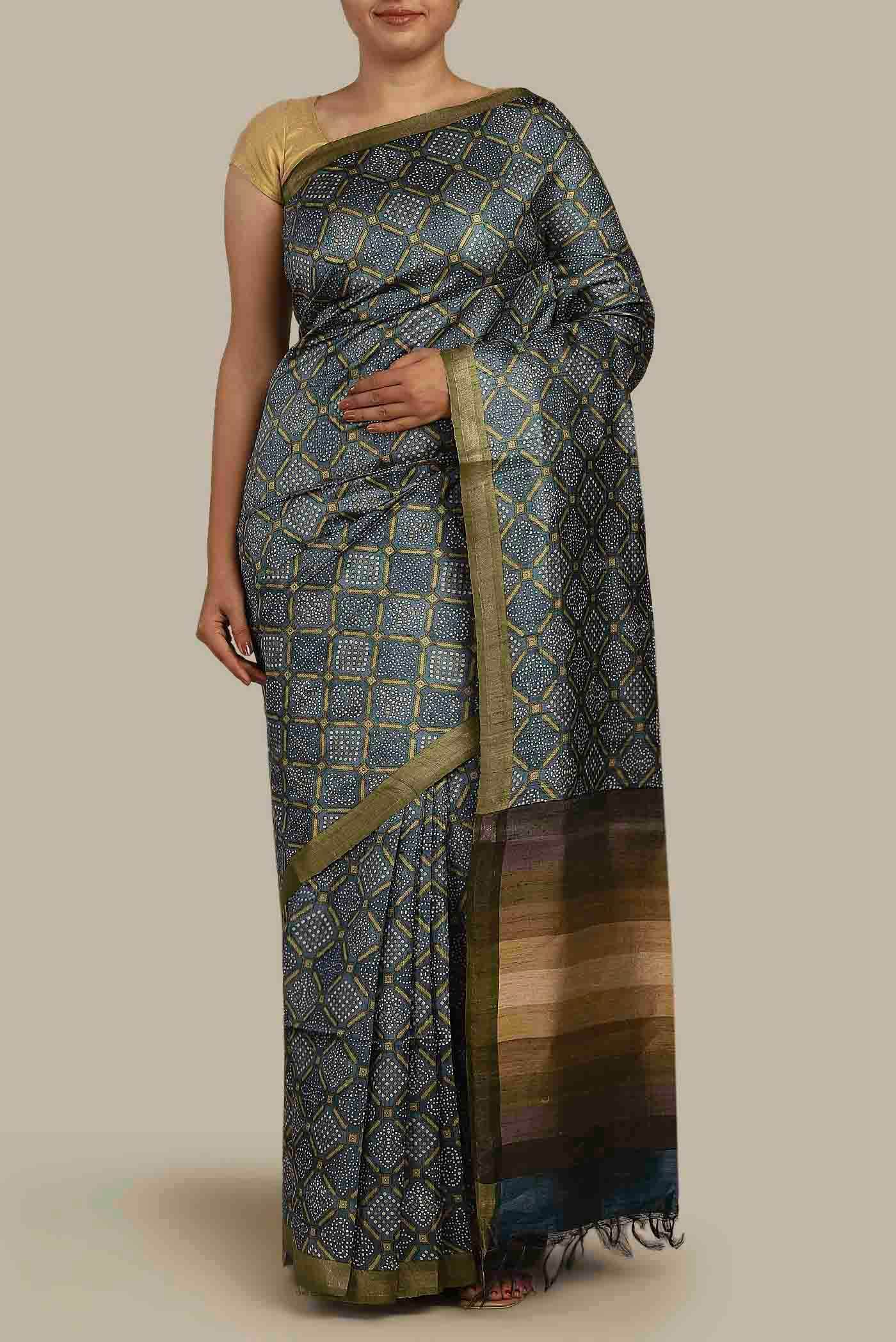 Green Bhagalpuri Tussar Silk Saree