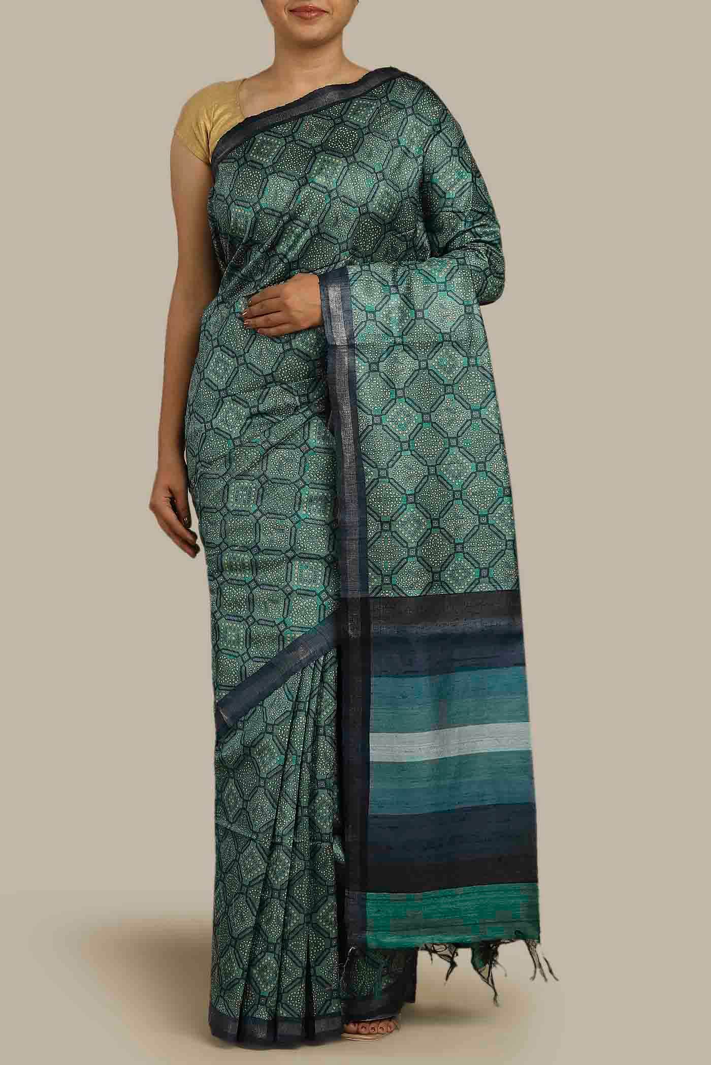 Green Bhagalpuri Tussar Silk Saree