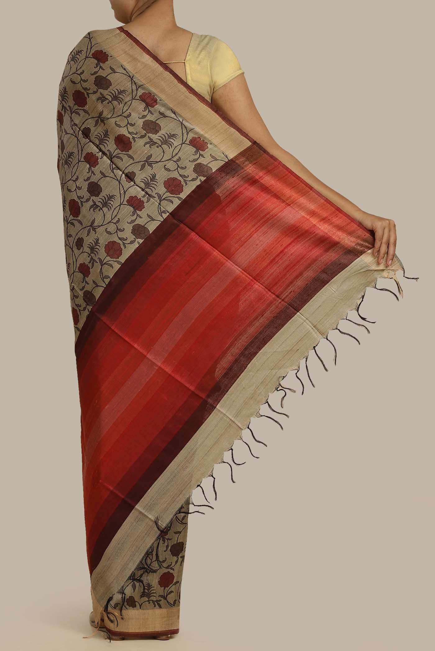 Beige Bhagalpuri Tussar Silk Saree