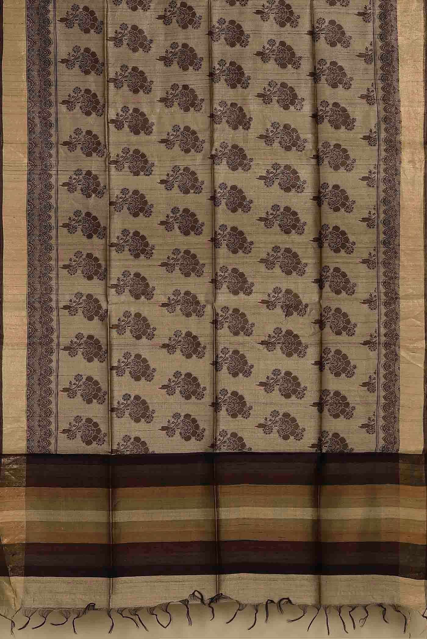 Beige Bhagalpuri Tussar Silk Saree