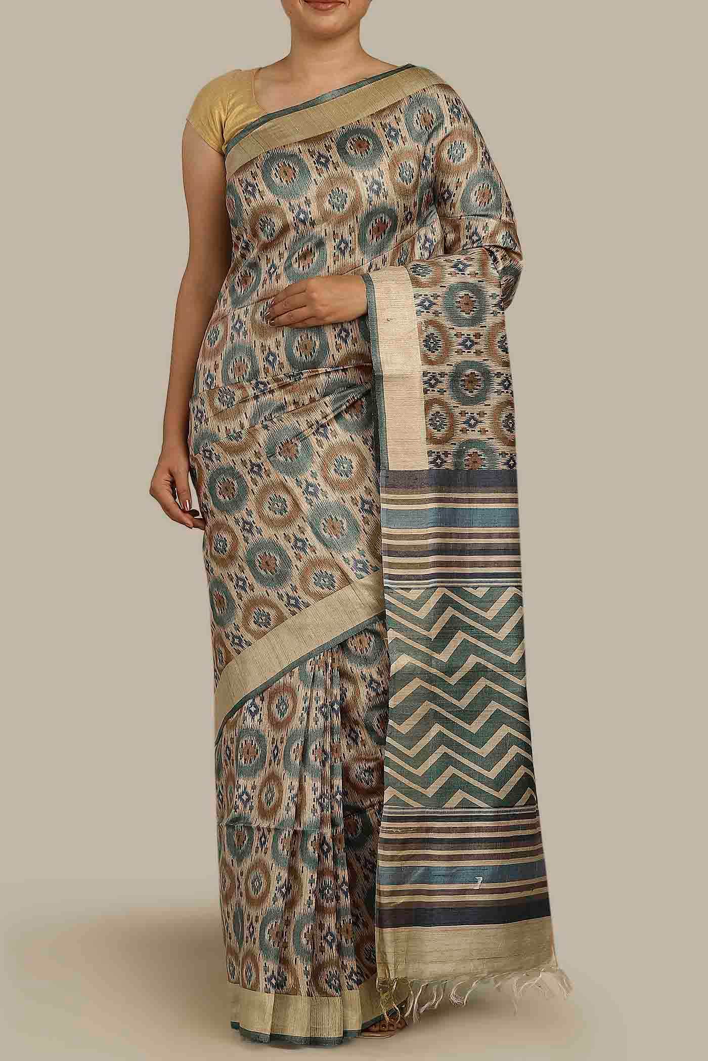 Beige Bhagalpuri Tussar Silk Saree