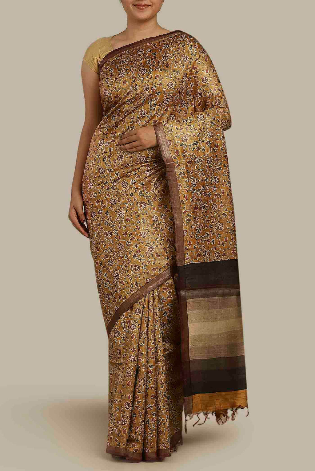 Mustard Bhagalpuri Tussar Silk Saree