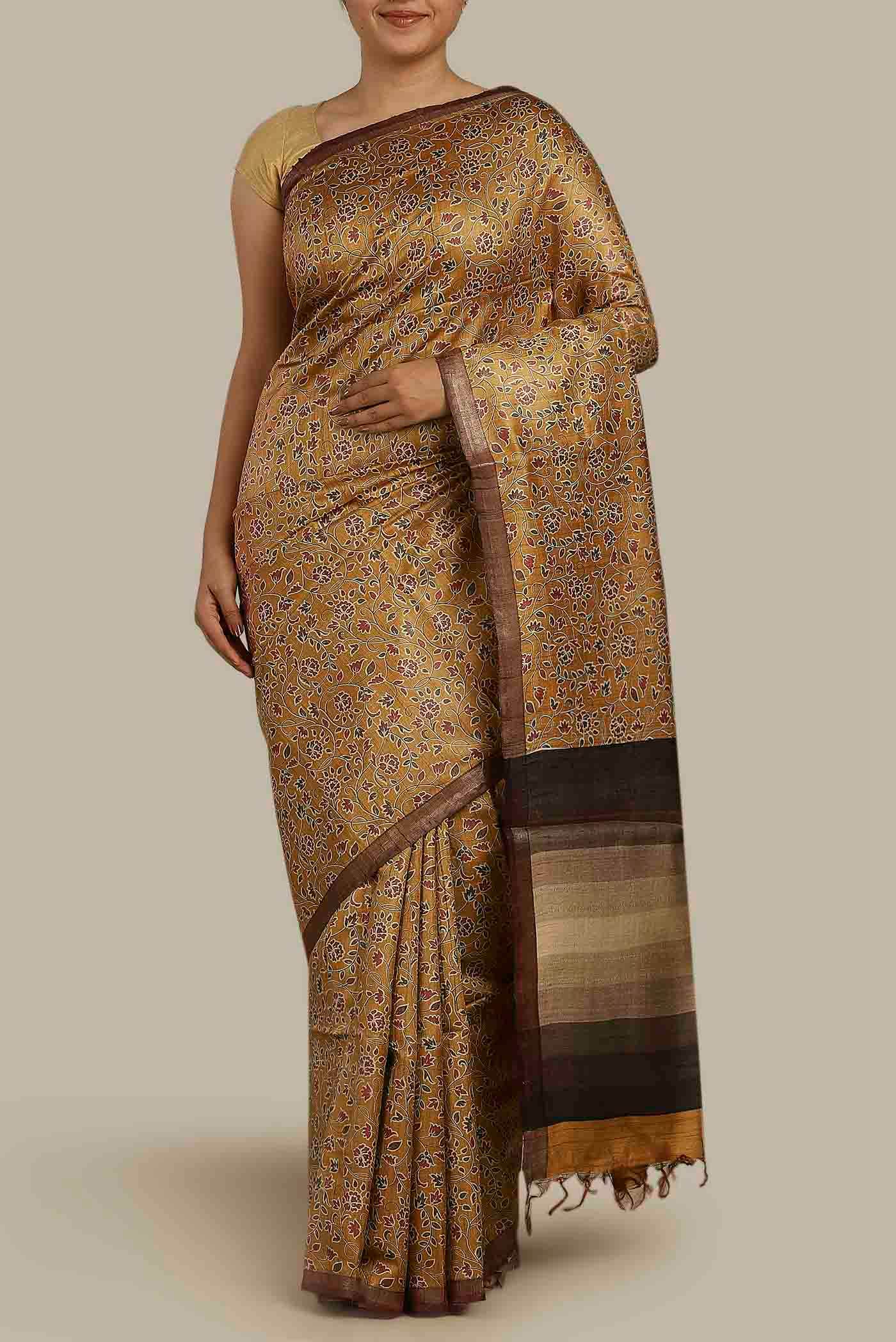 Mustard Bhagalpuri Tussar Silk Saree