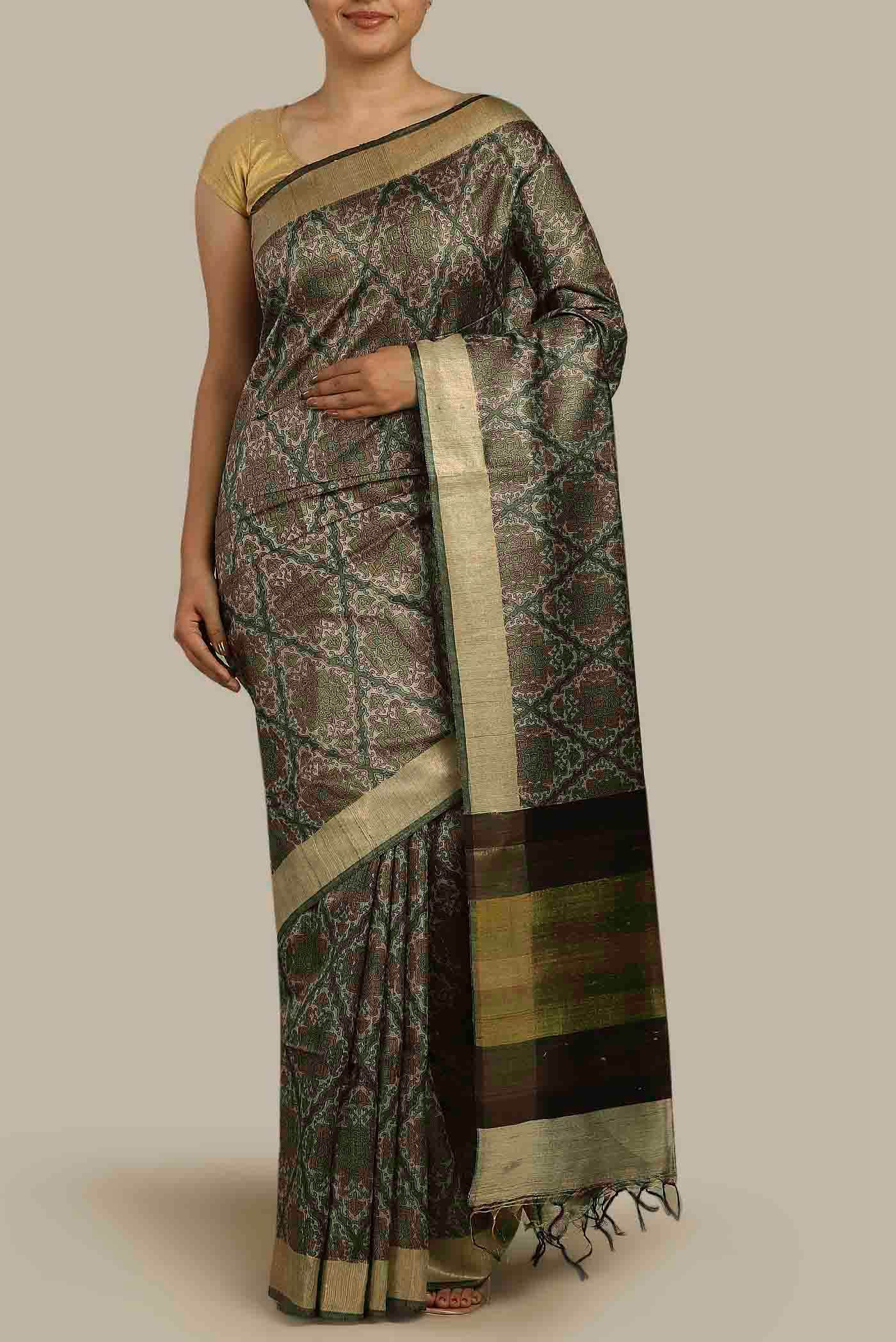 Green Bhagalpuri Tussar Silk Saree