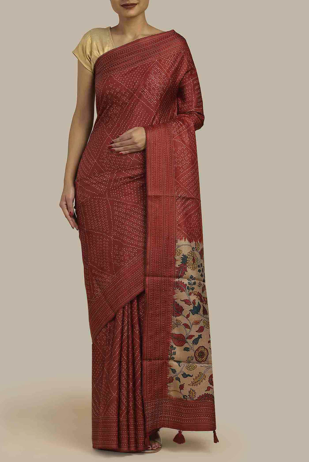 Red Bhagalpuri Tussar Silk Saree