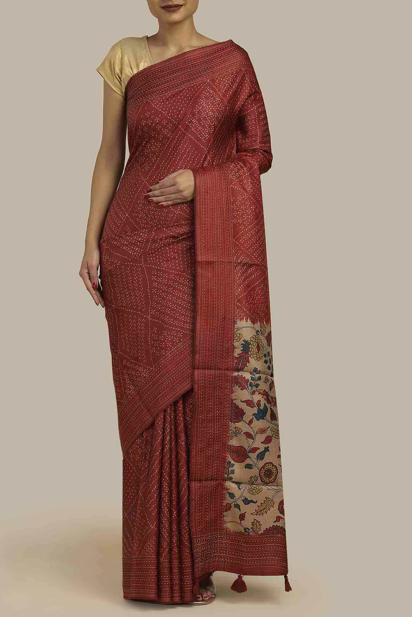 Red Bhagalpuri Tussar Silk Saree