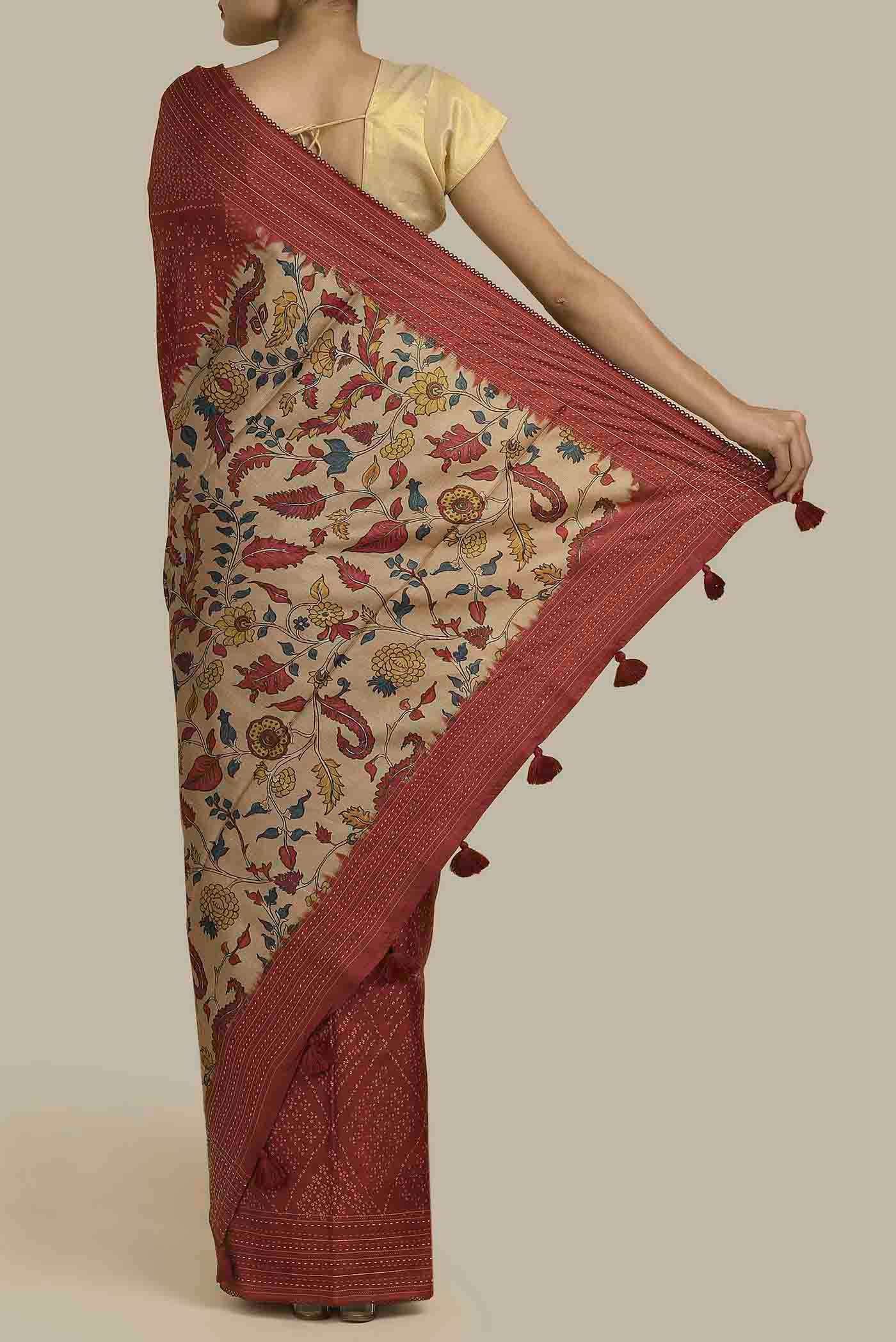 Red Bhagalpuri Tussar Silk Saree