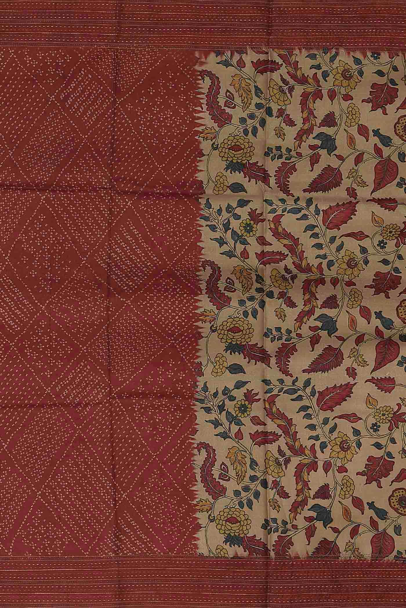 Red Bhagalpuri Tussar Silk Saree