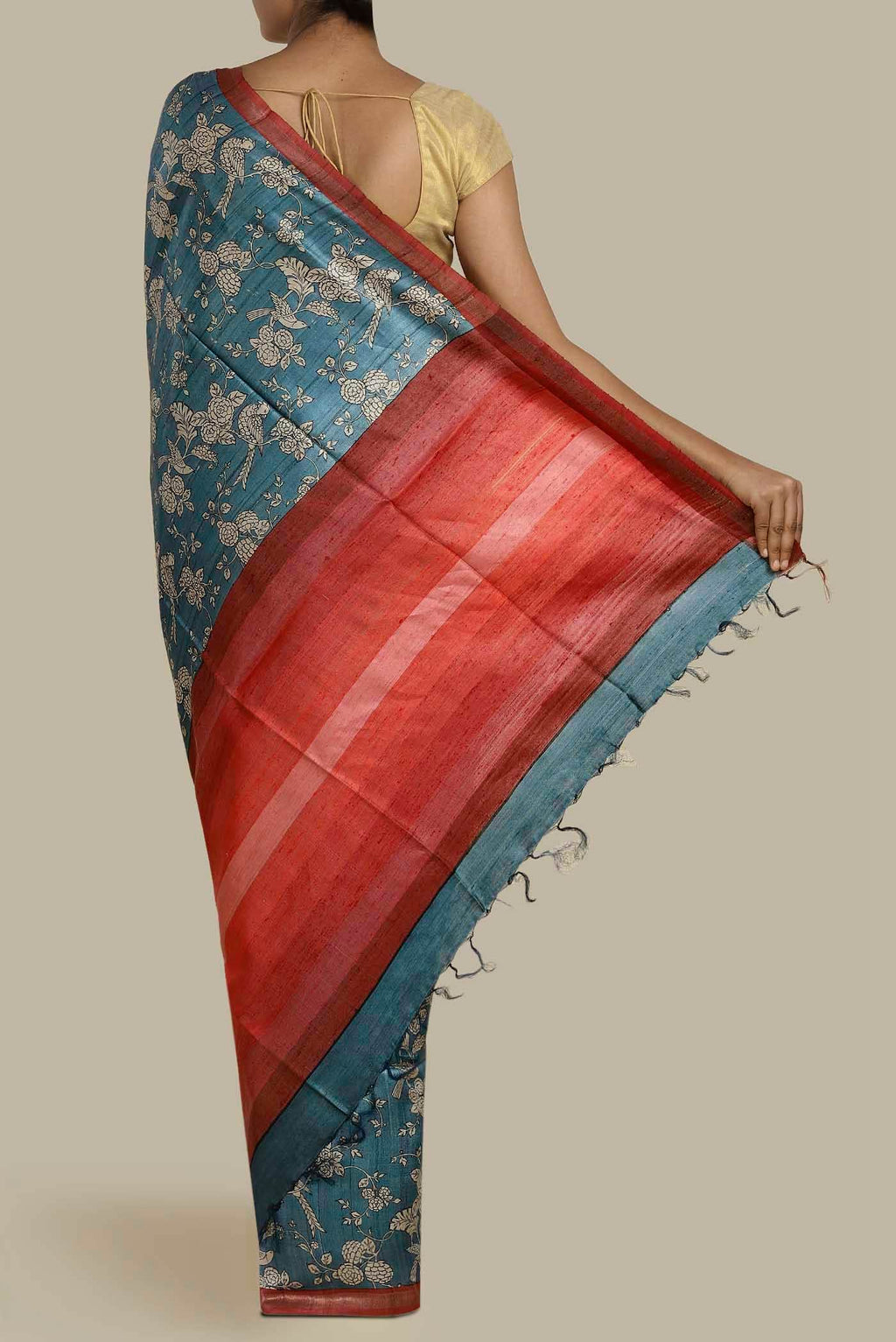 Blue Bhagalpuri Tussar Silk Saree