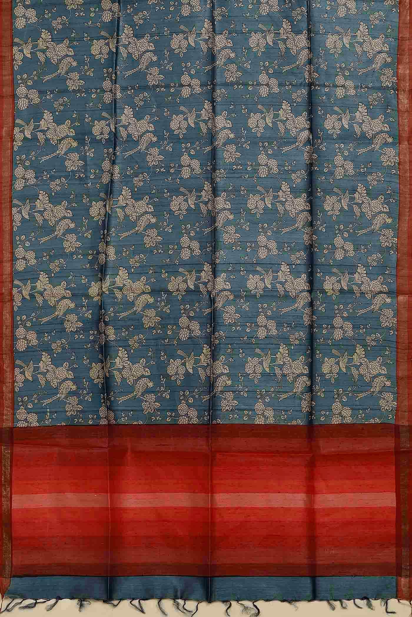Blue Bhagalpuri Tussar Silk Saree