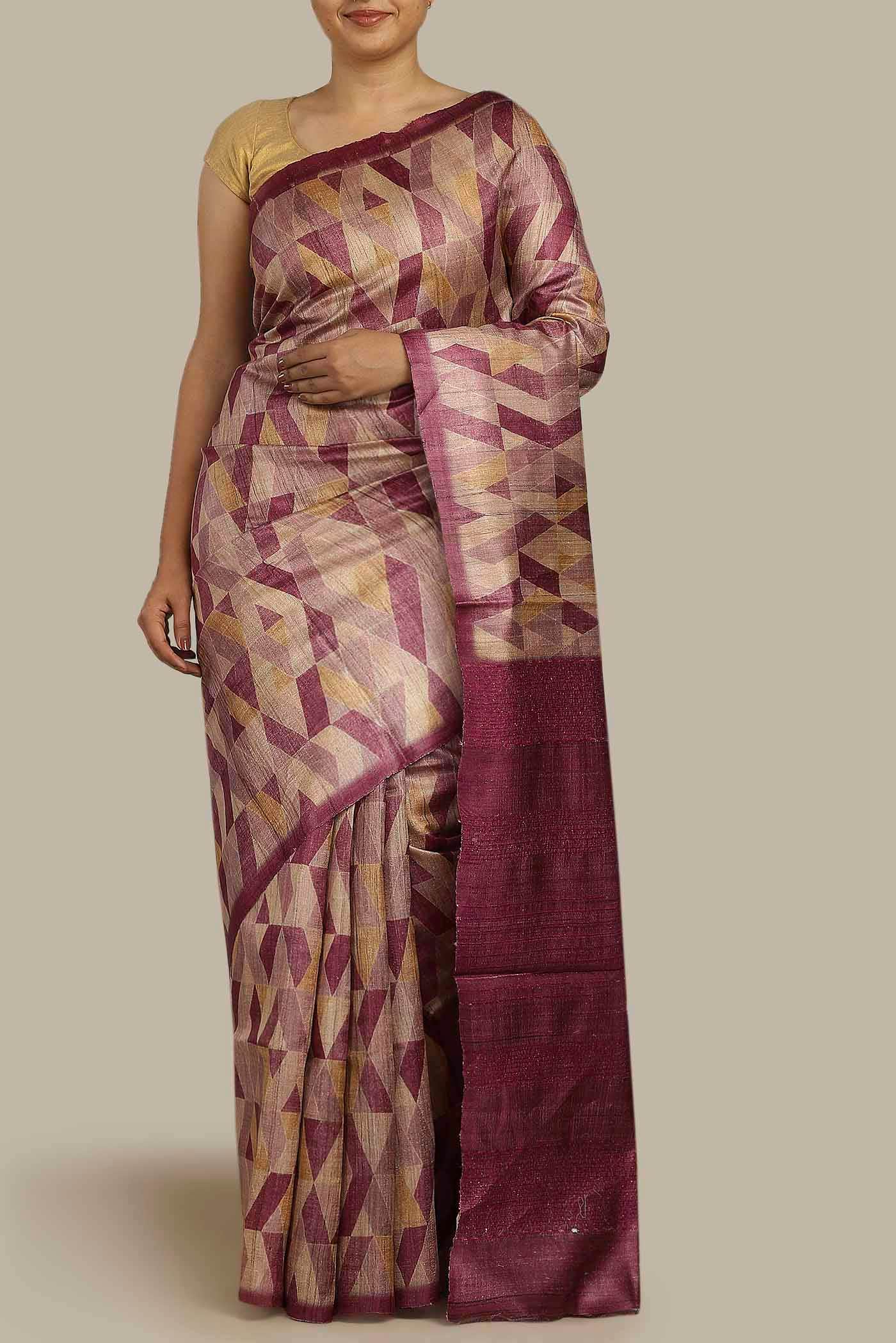 Beige Bhagalpuri Tussar Silk Saree