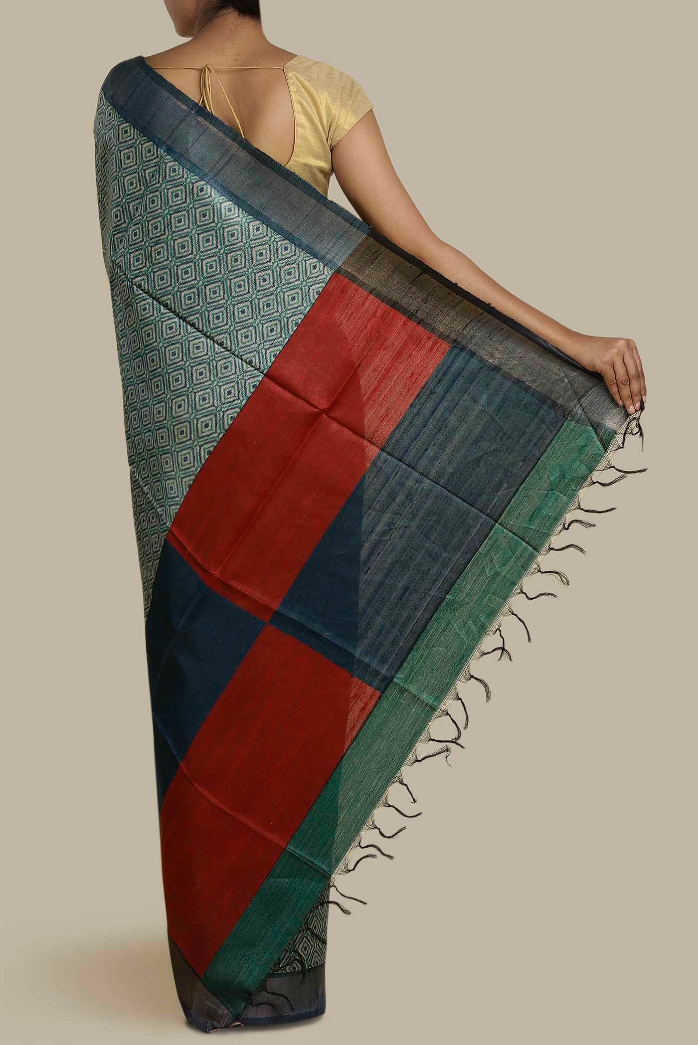 Green Bhagalpuri Tussar Silk Saree