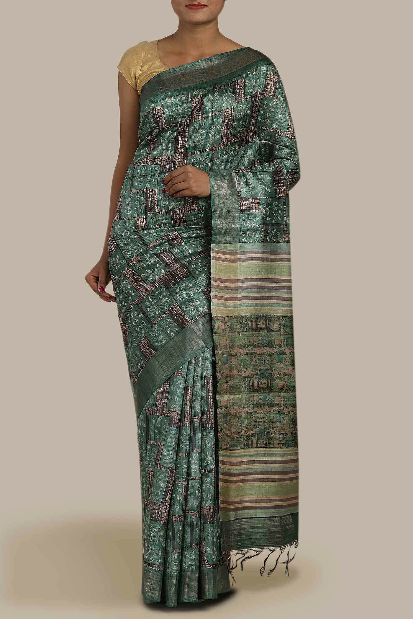 Green Bhagalpuri Tussar Silk Saree