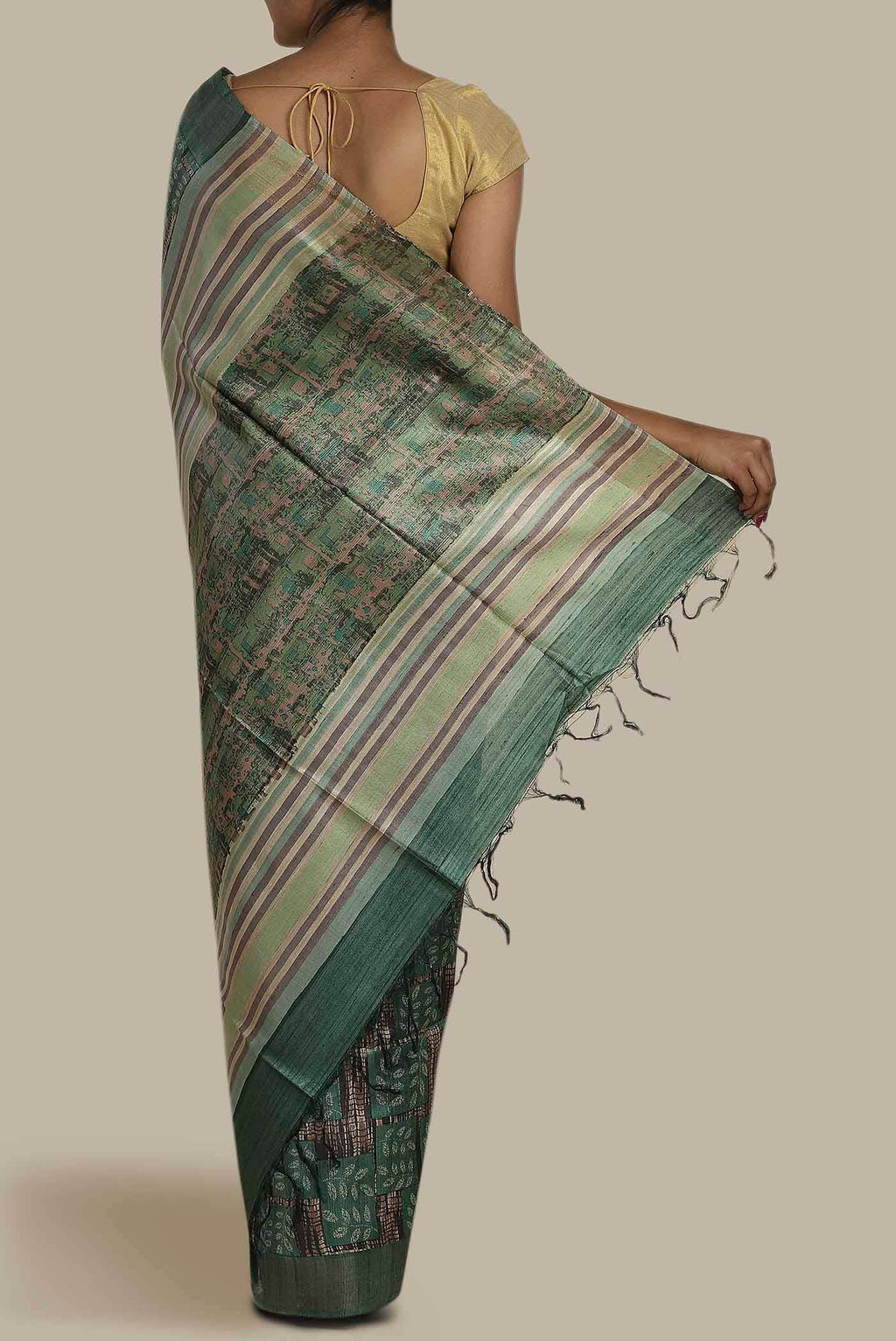 Green Bhagalpuri Tussar Silk Saree