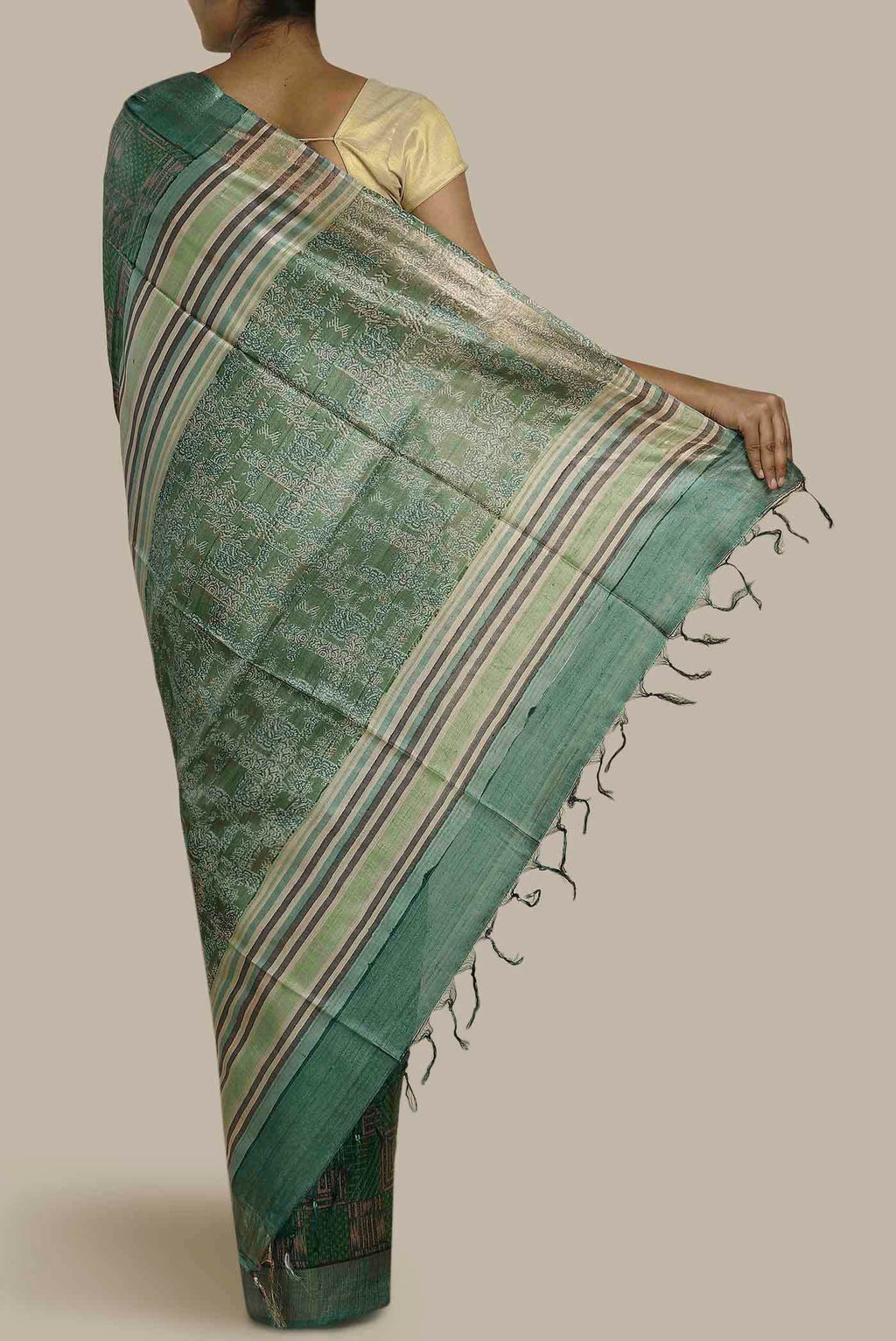 Green Bhagalpuri Tussar Silk Saree