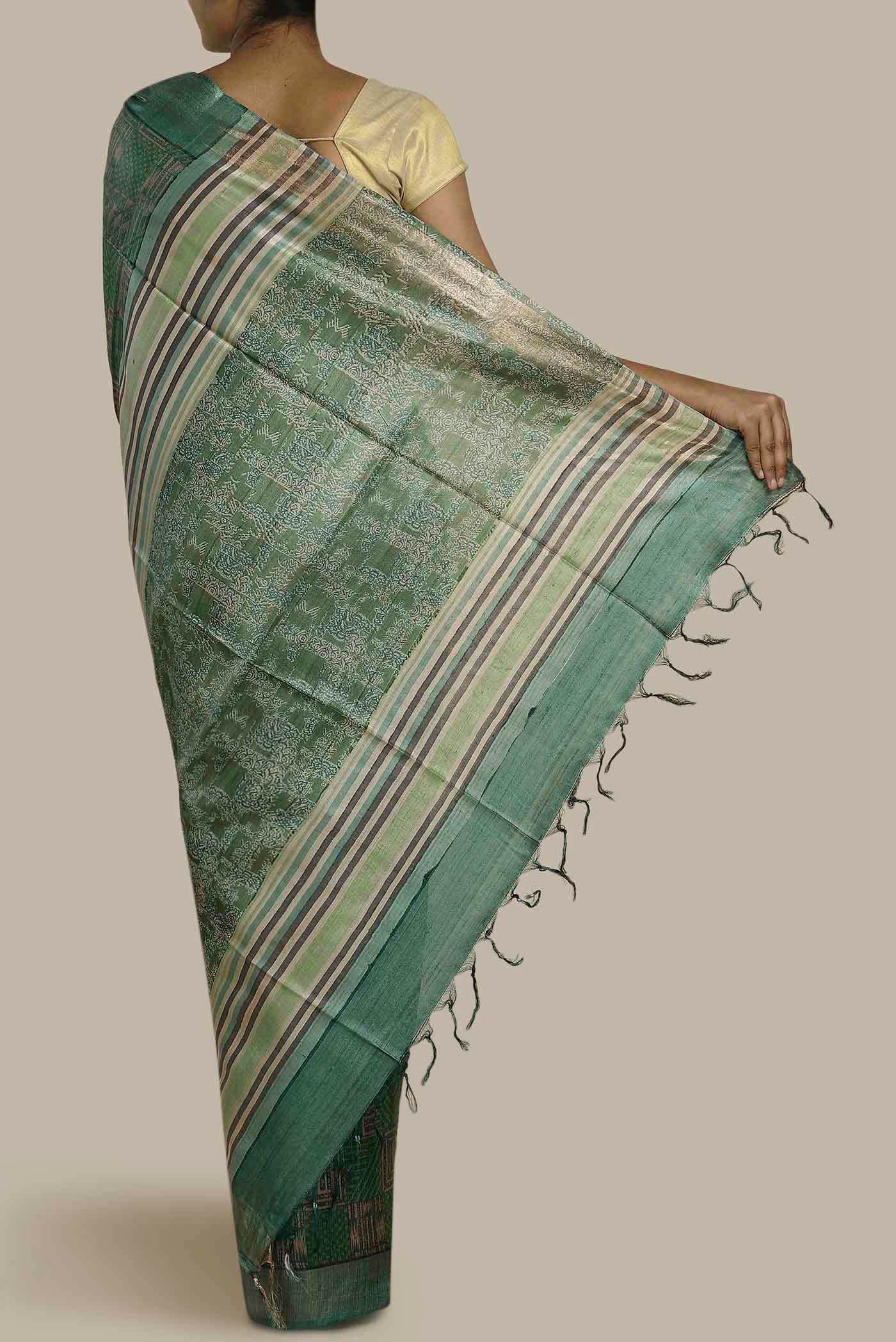 Green Bhagalpuri Tussar Silk Saree