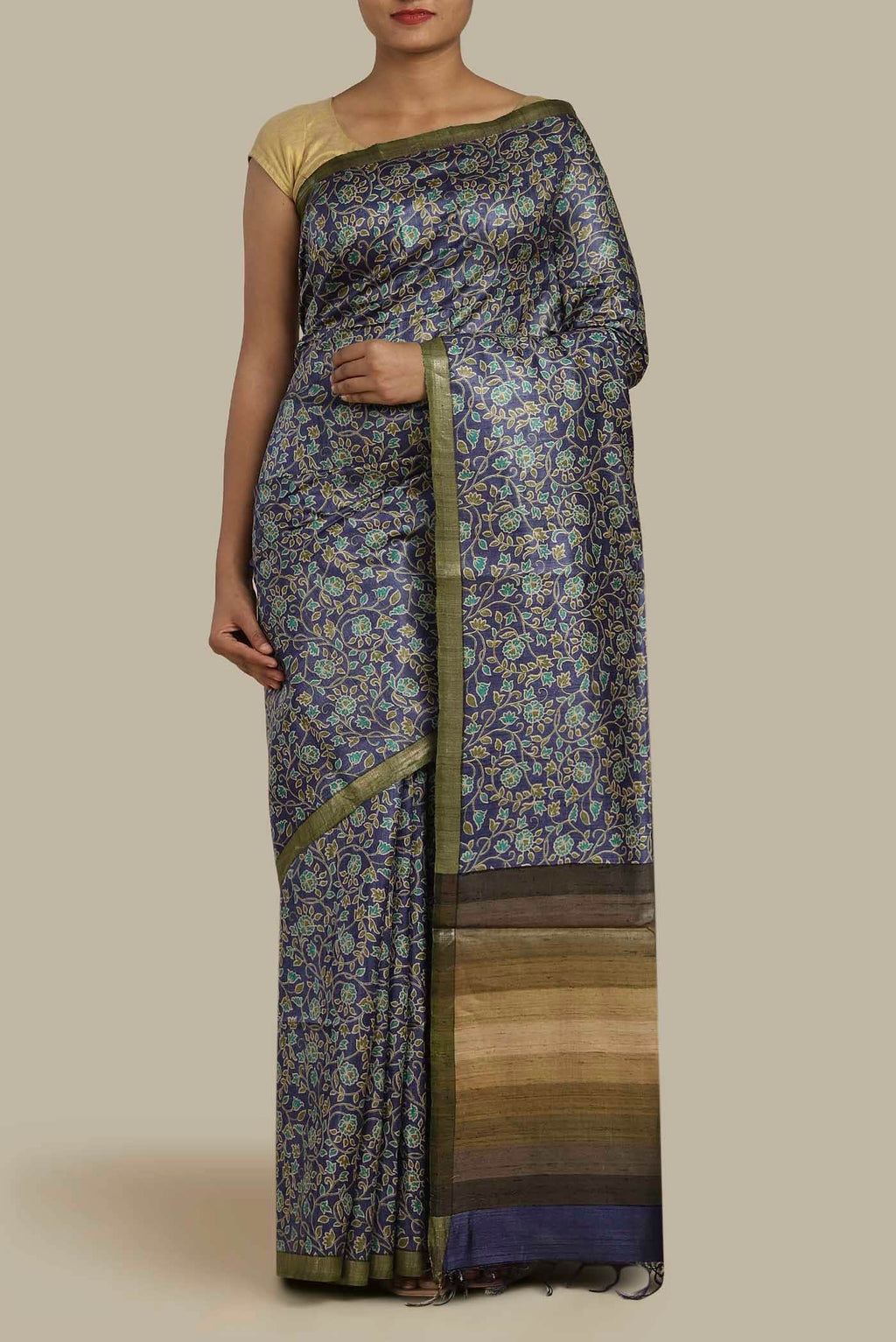 Blue Bhagalpuri Tussar Silk Saree