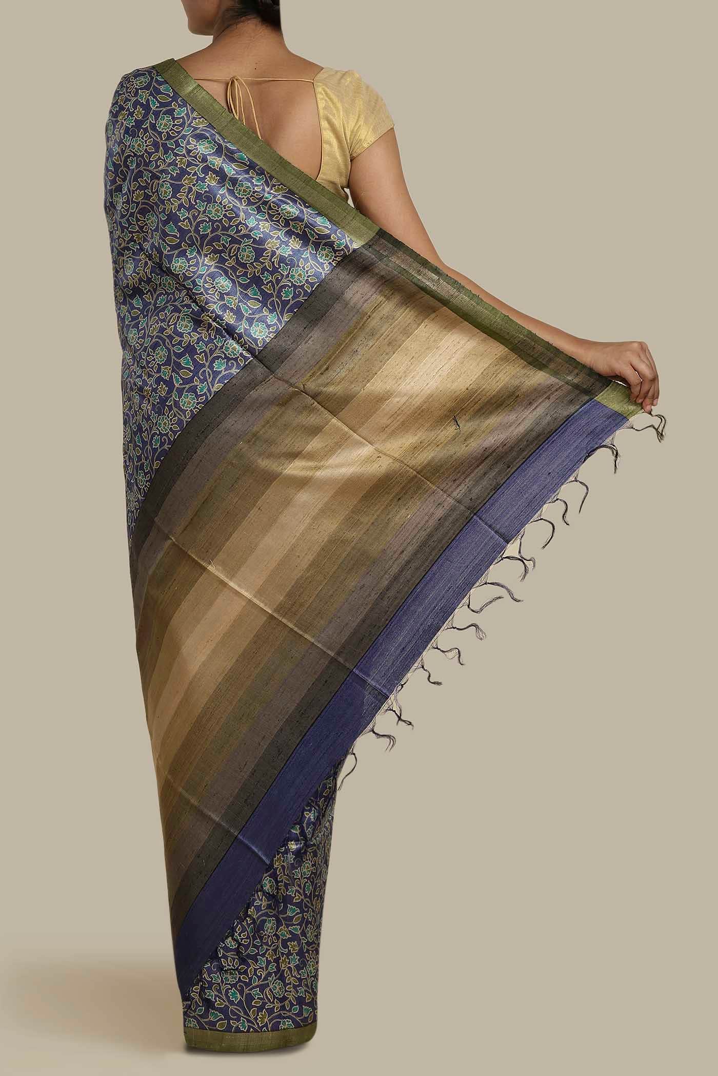 Blue Bhagalpuri Tussar Silk Saree
