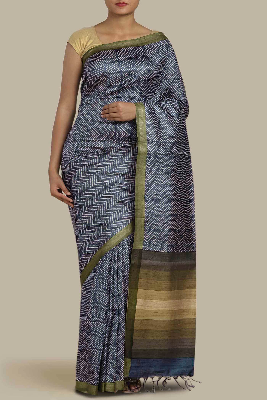 Blue Bhagalpuri Tussar Silk Saree