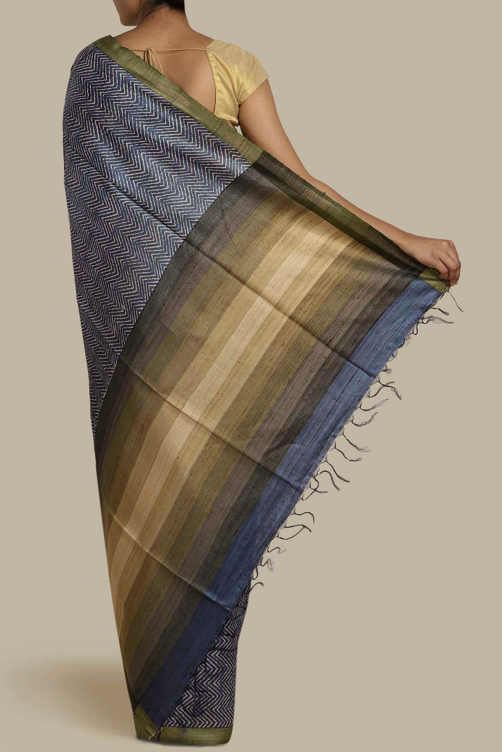 Blue Bhagalpuri Tussar Silk Saree