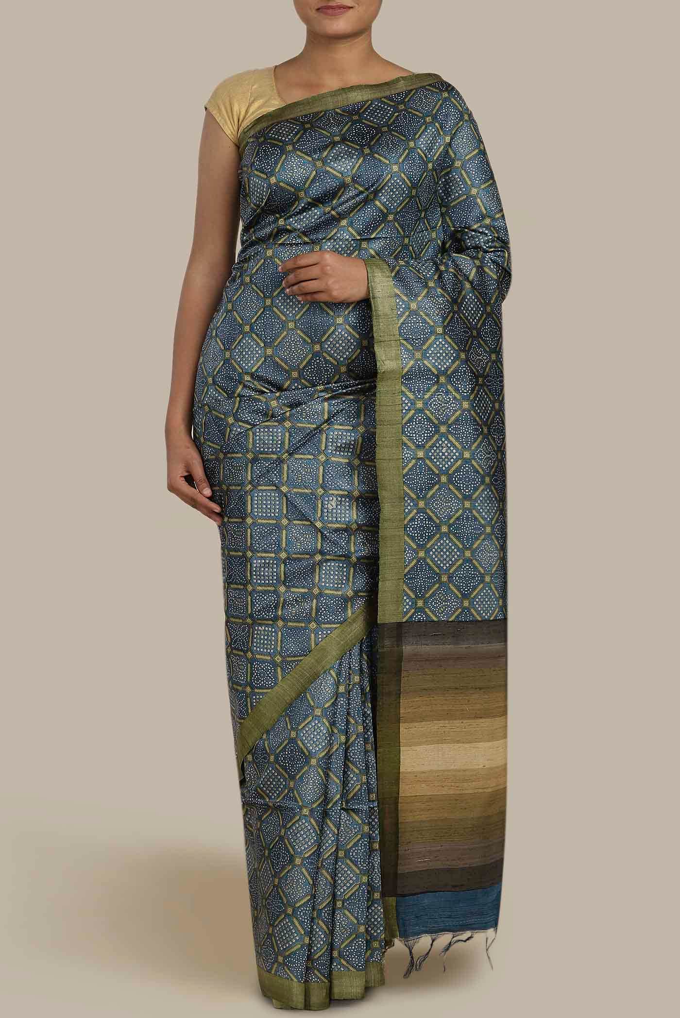Blue Bhagalpuri Tussar Silk Saree