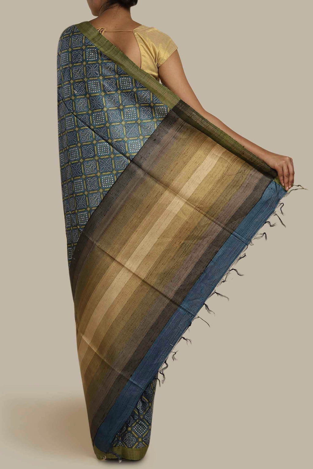 Blue Bhagalpuri Tussar Silk Saree