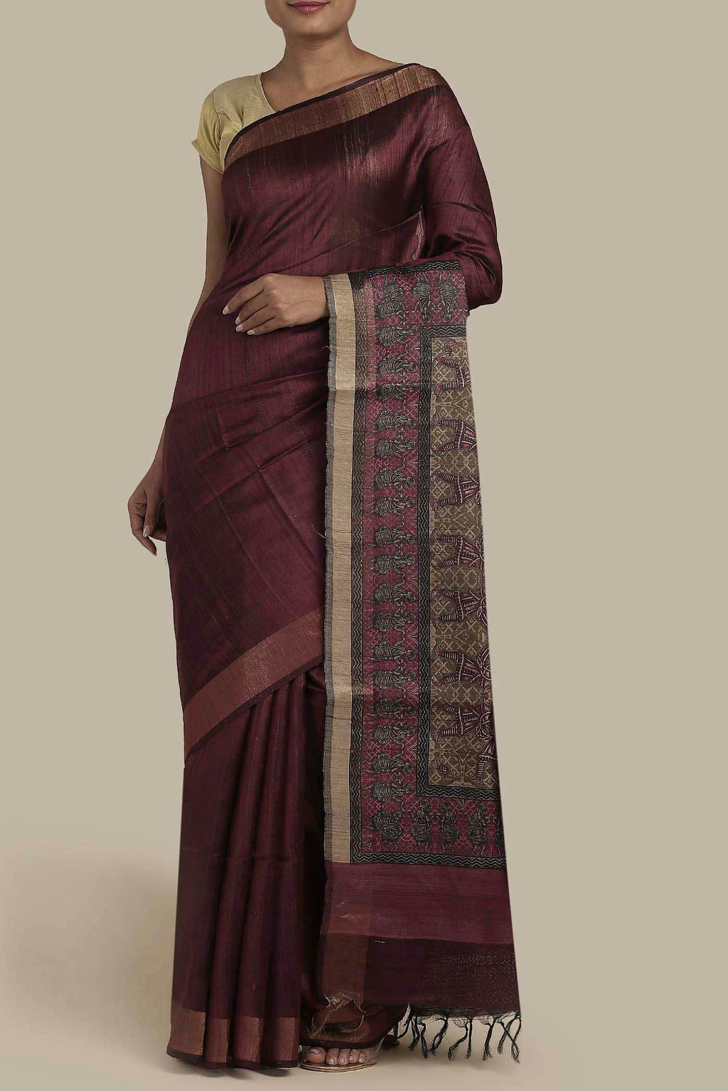 Brown Bhagalpuri Tussar Silk Saree