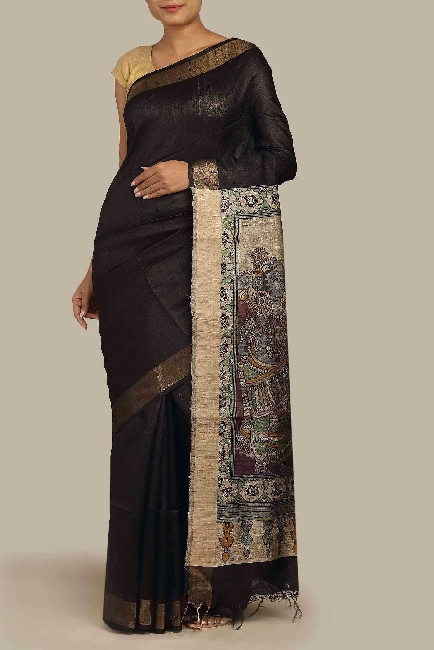 Black Tussar Silk Saree