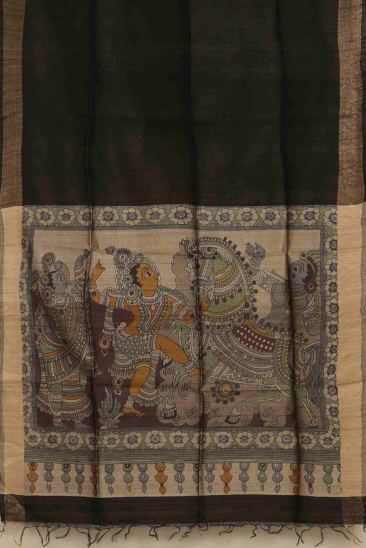 Black Tussar Silk Saree