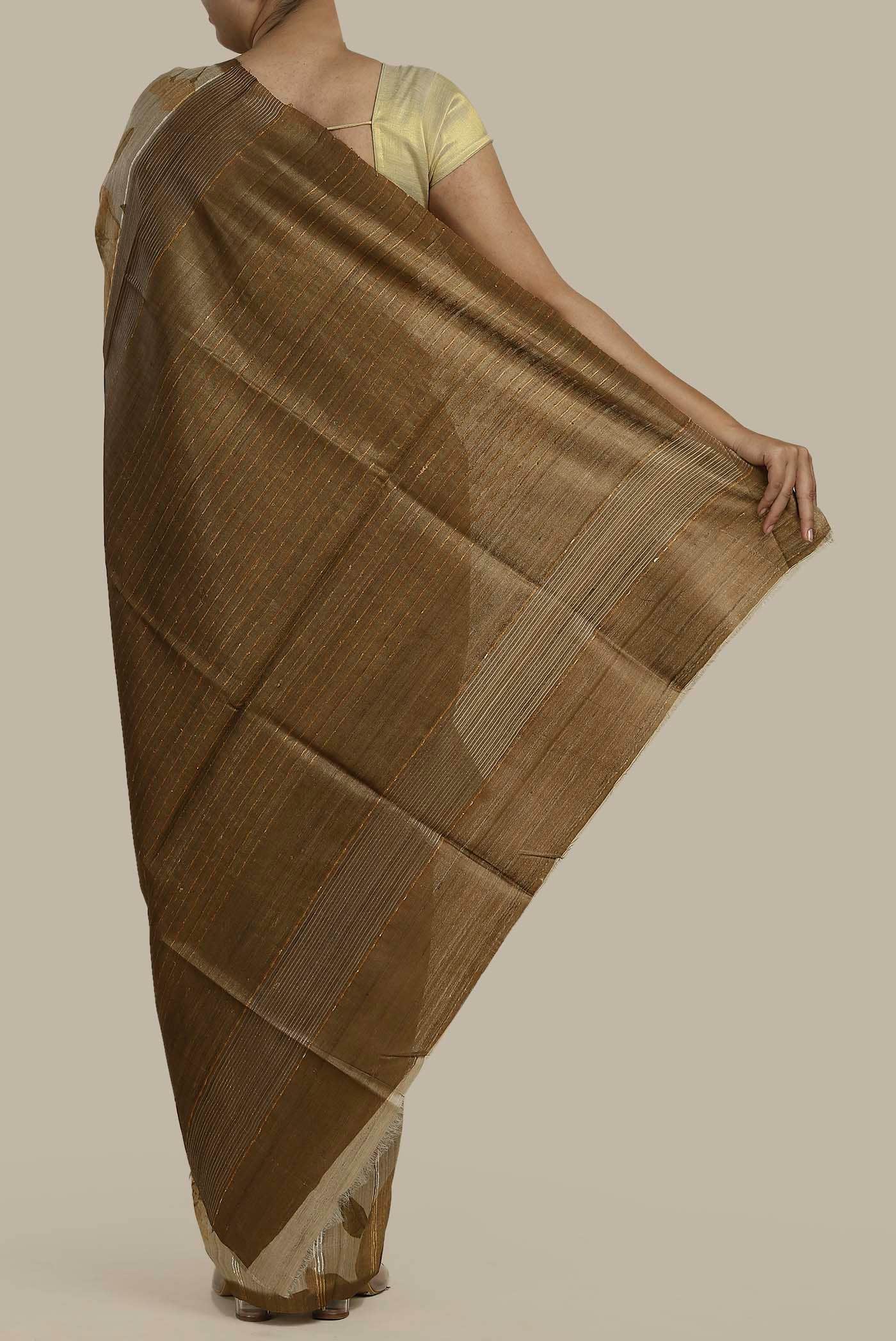 Beige Bhagalpuri Tussar Silk Saree