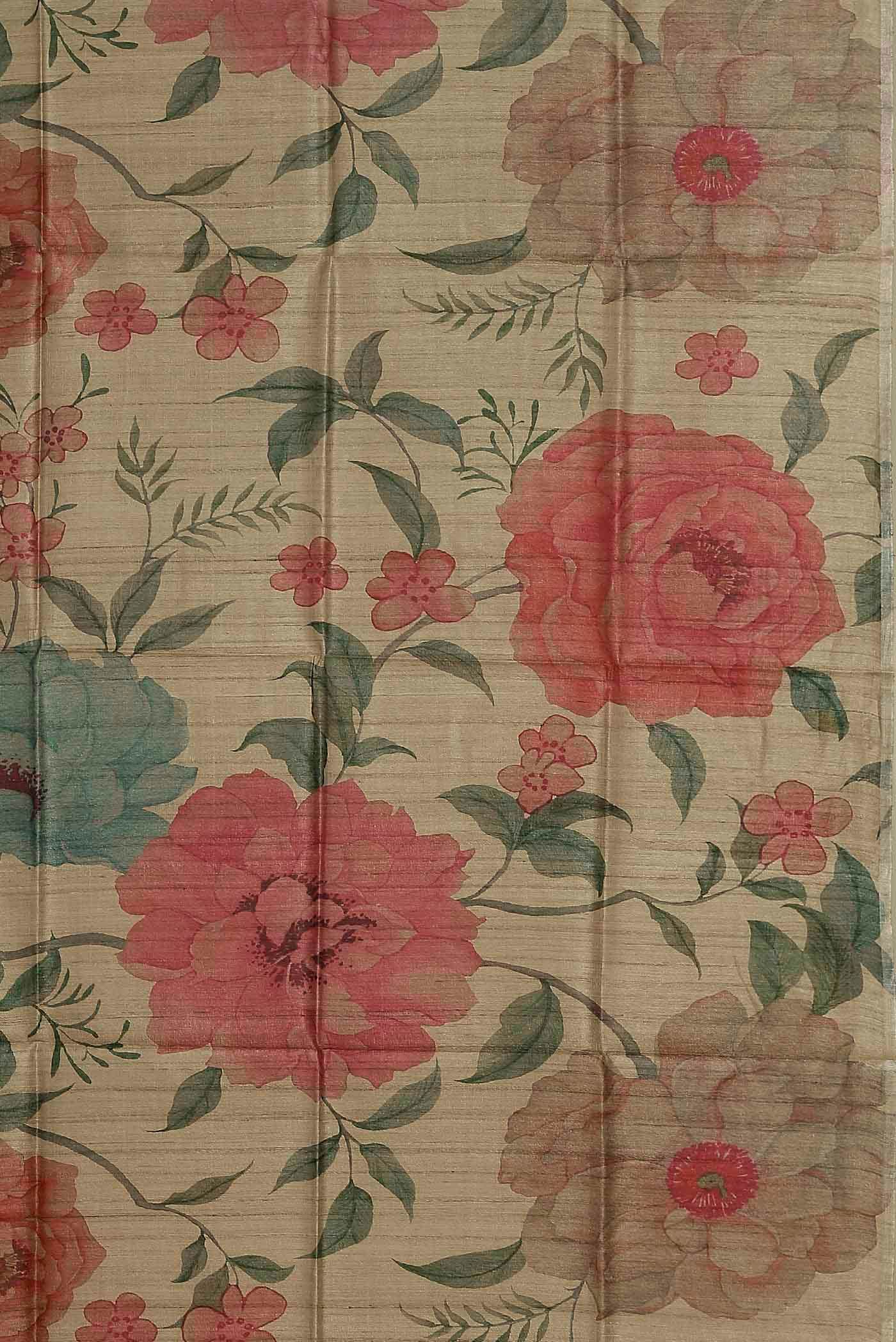 Cream Tussar Silk Saree
