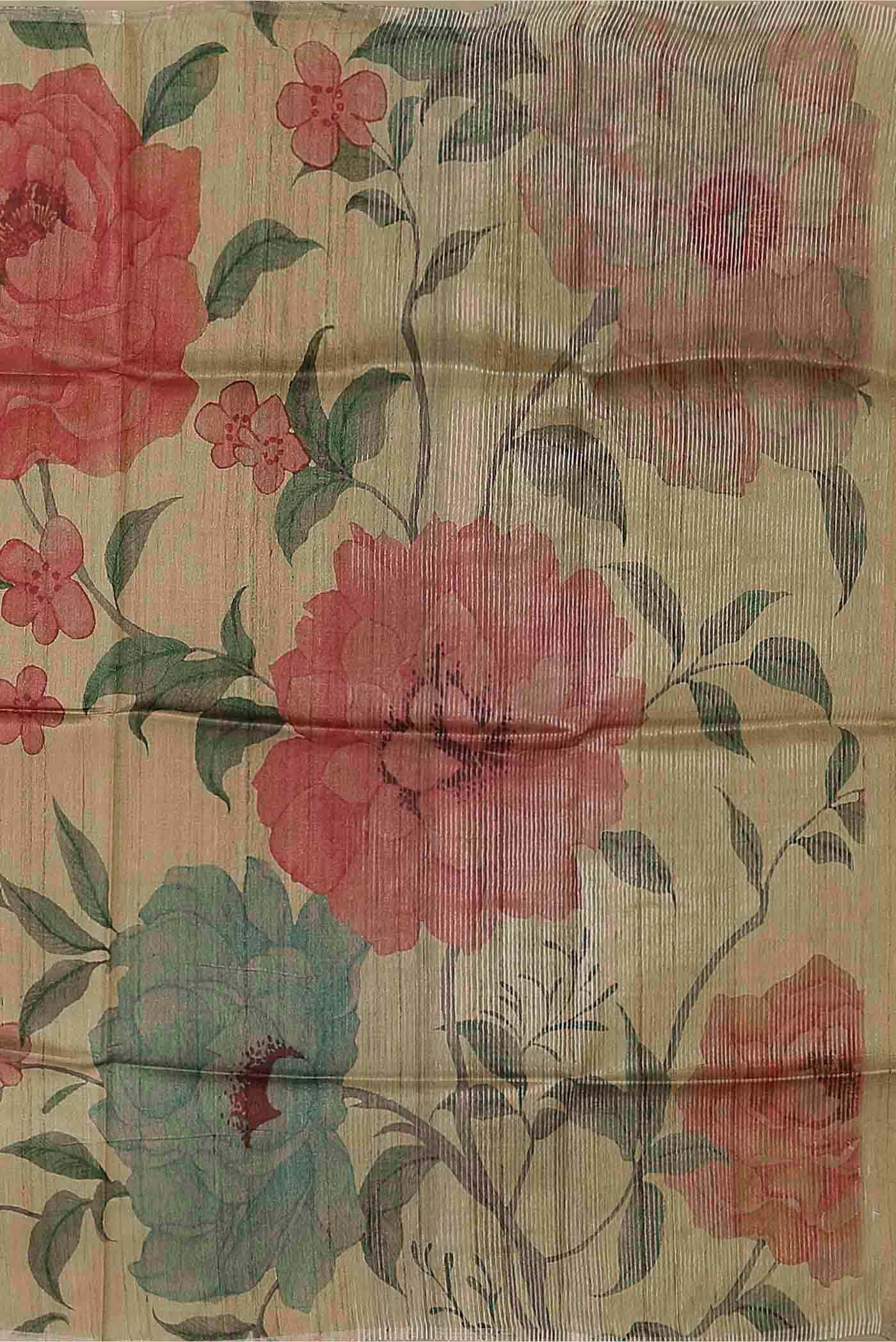Cream Tussar Silk Saree