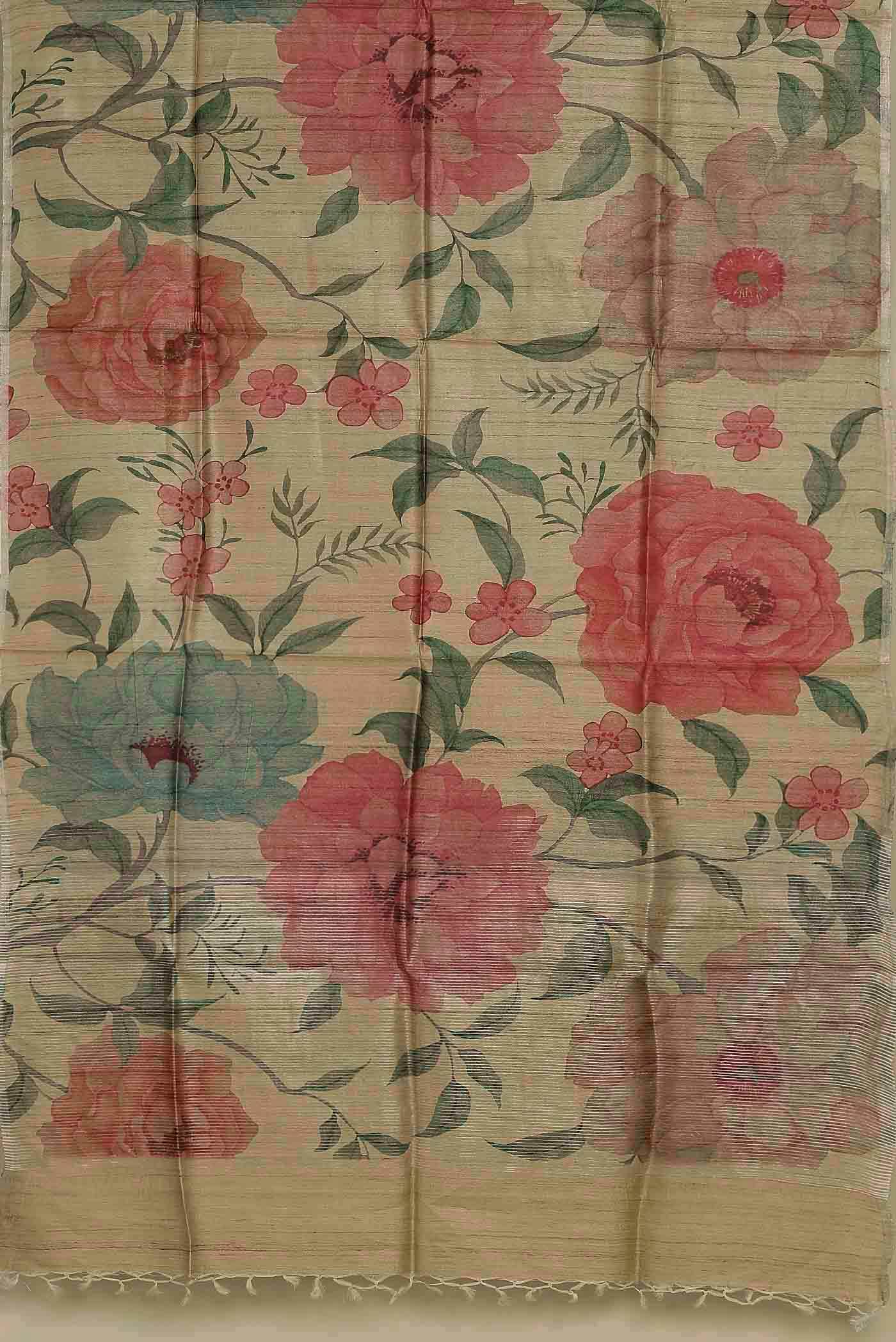 Cream Tussar Silk Saree