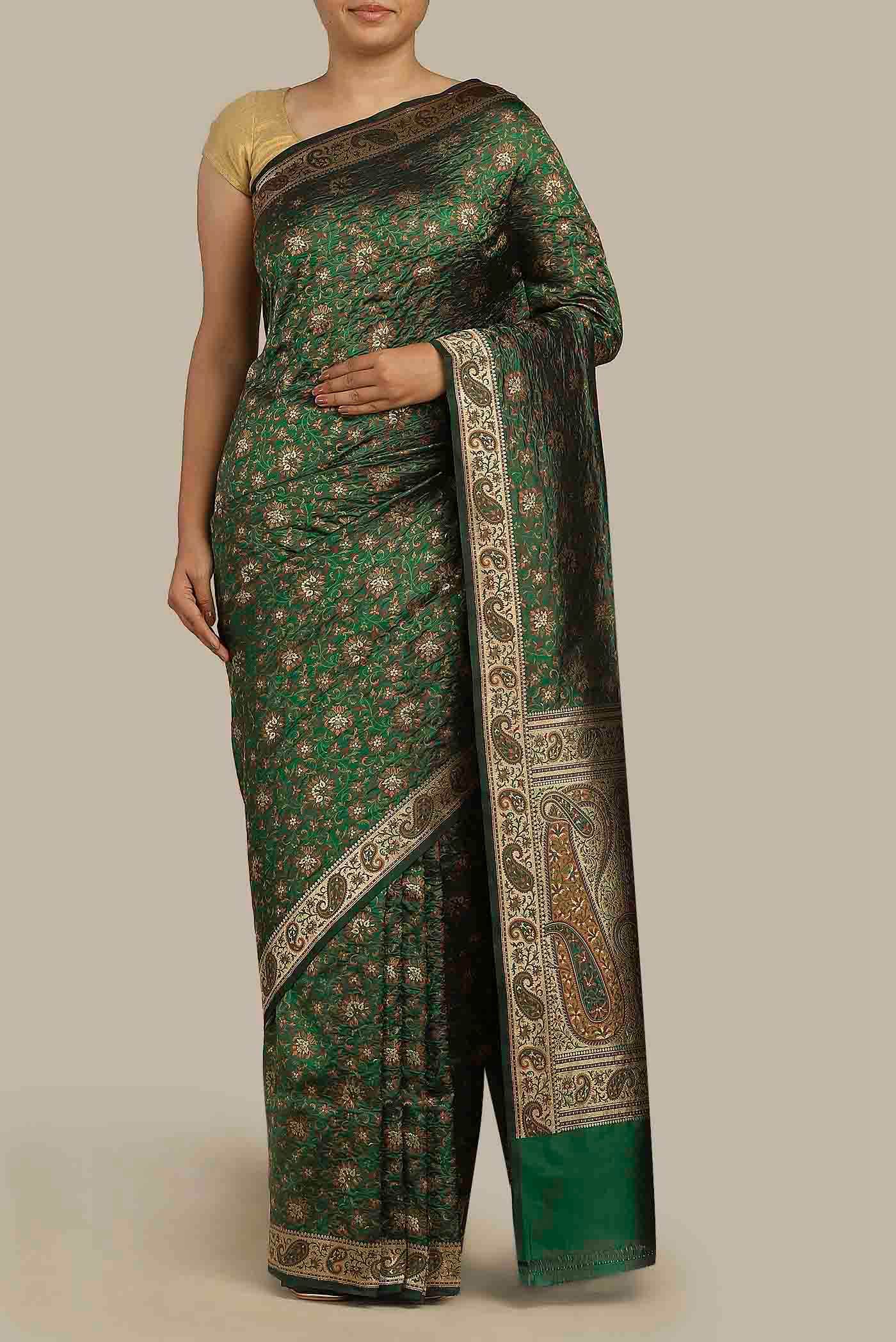 Green Banarasi Tanchoi Silk Saree