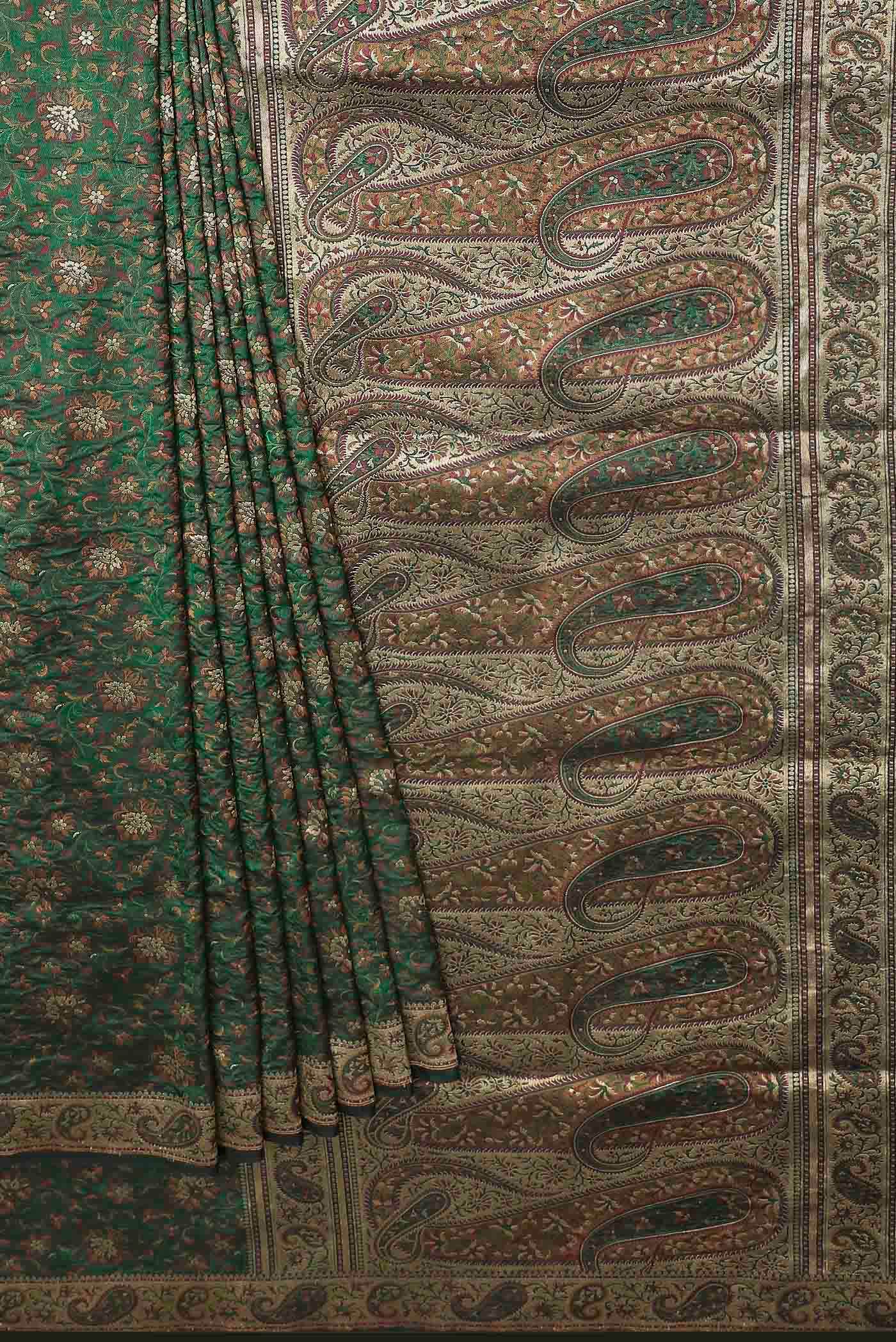 Green Banarasi Tanchoi Silk Saree
