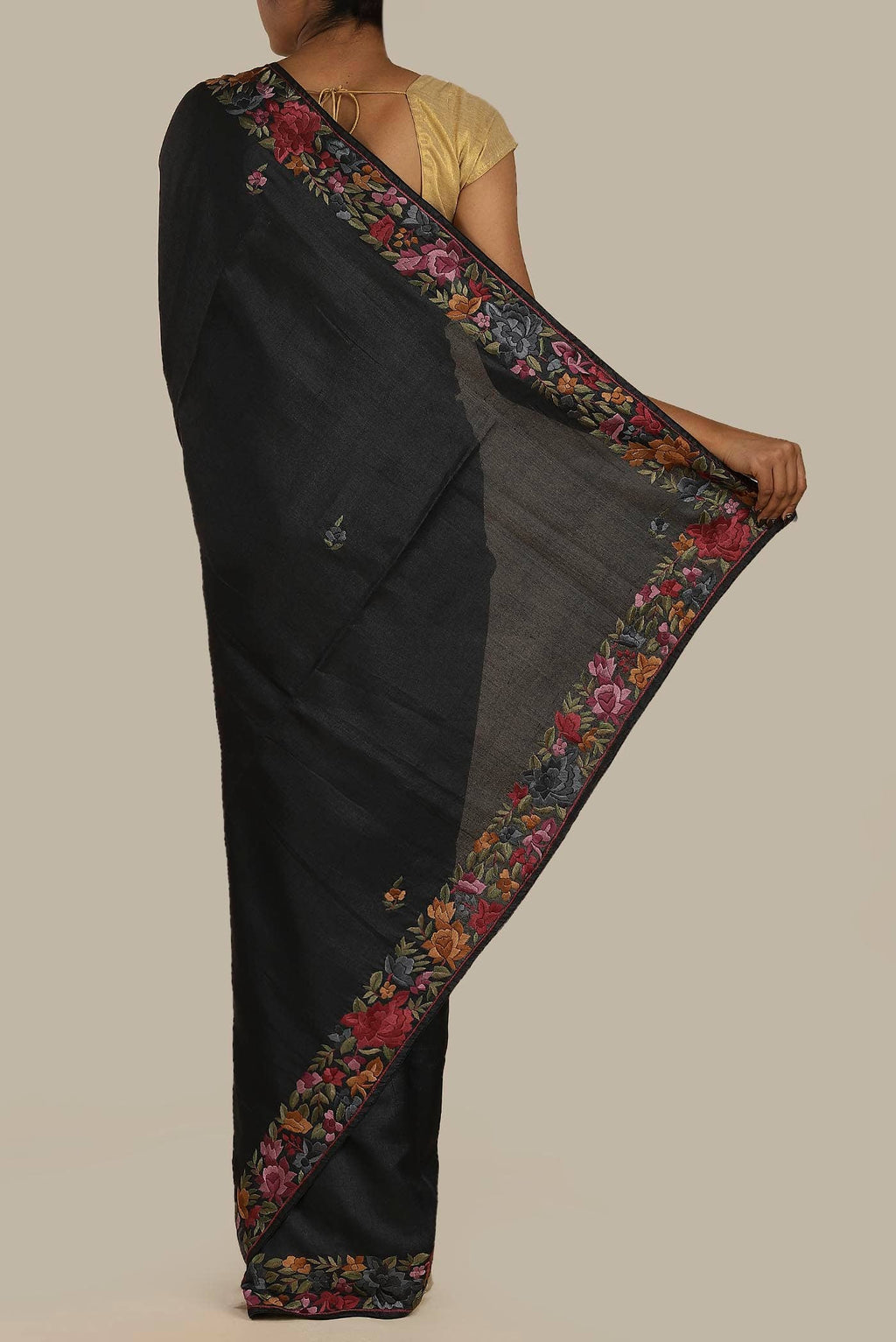 Black Tussar Silk Saree