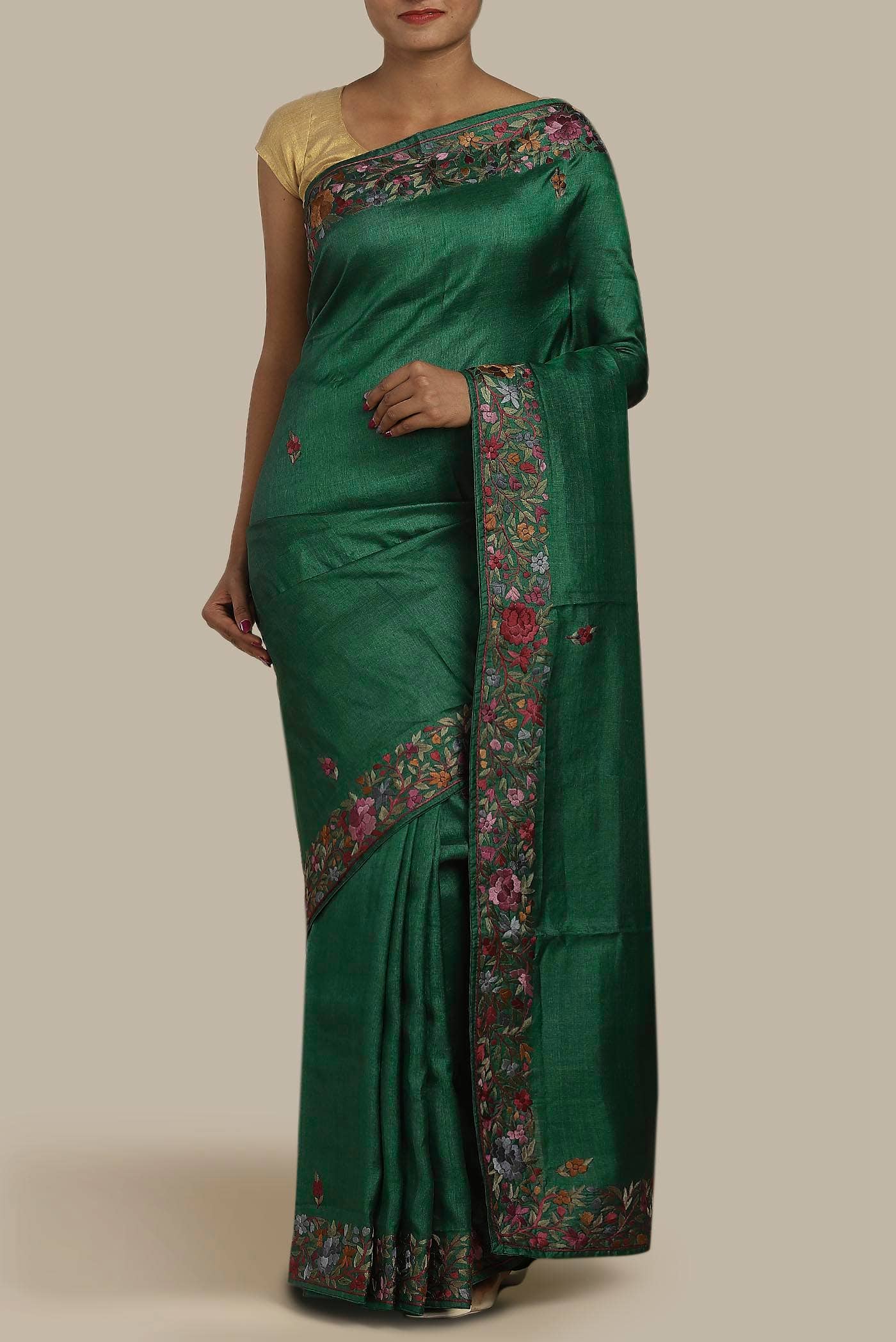 Green Bhagalpuri Tussar Silk Saree