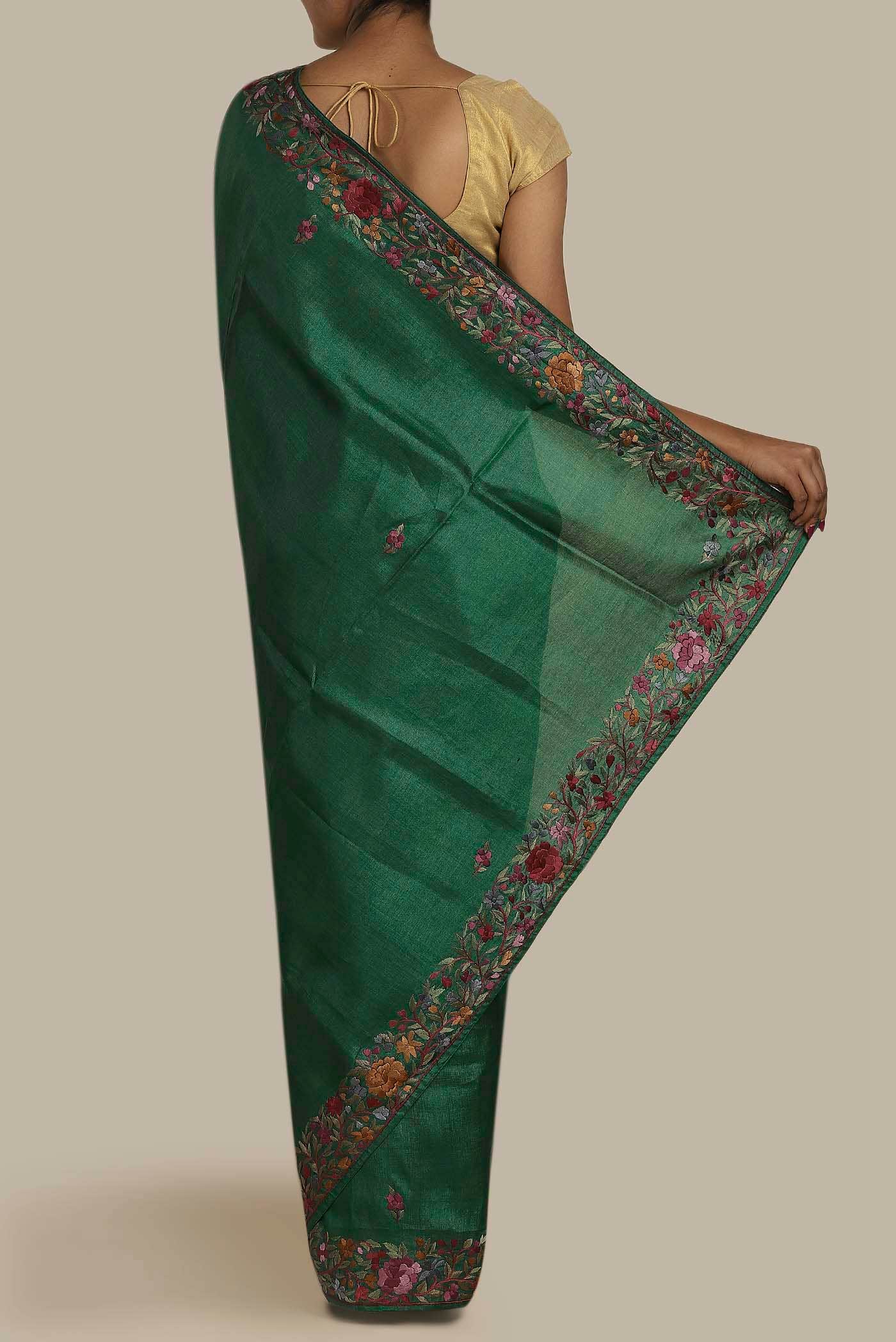 Green Bhagalpuri Tussar Silk Saree