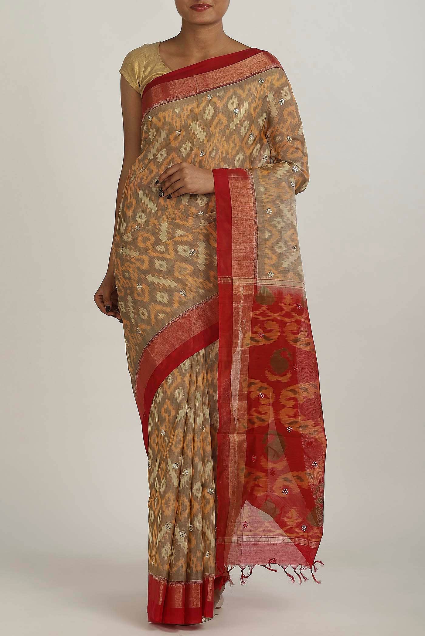Beige Silk Cotton Saree