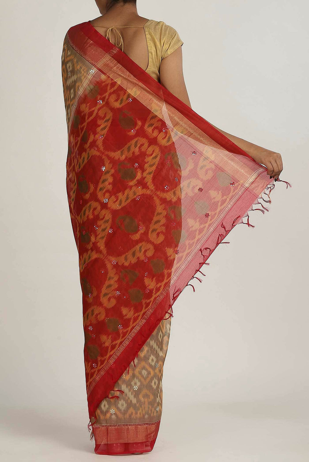 Beige Silk Cotton Saree