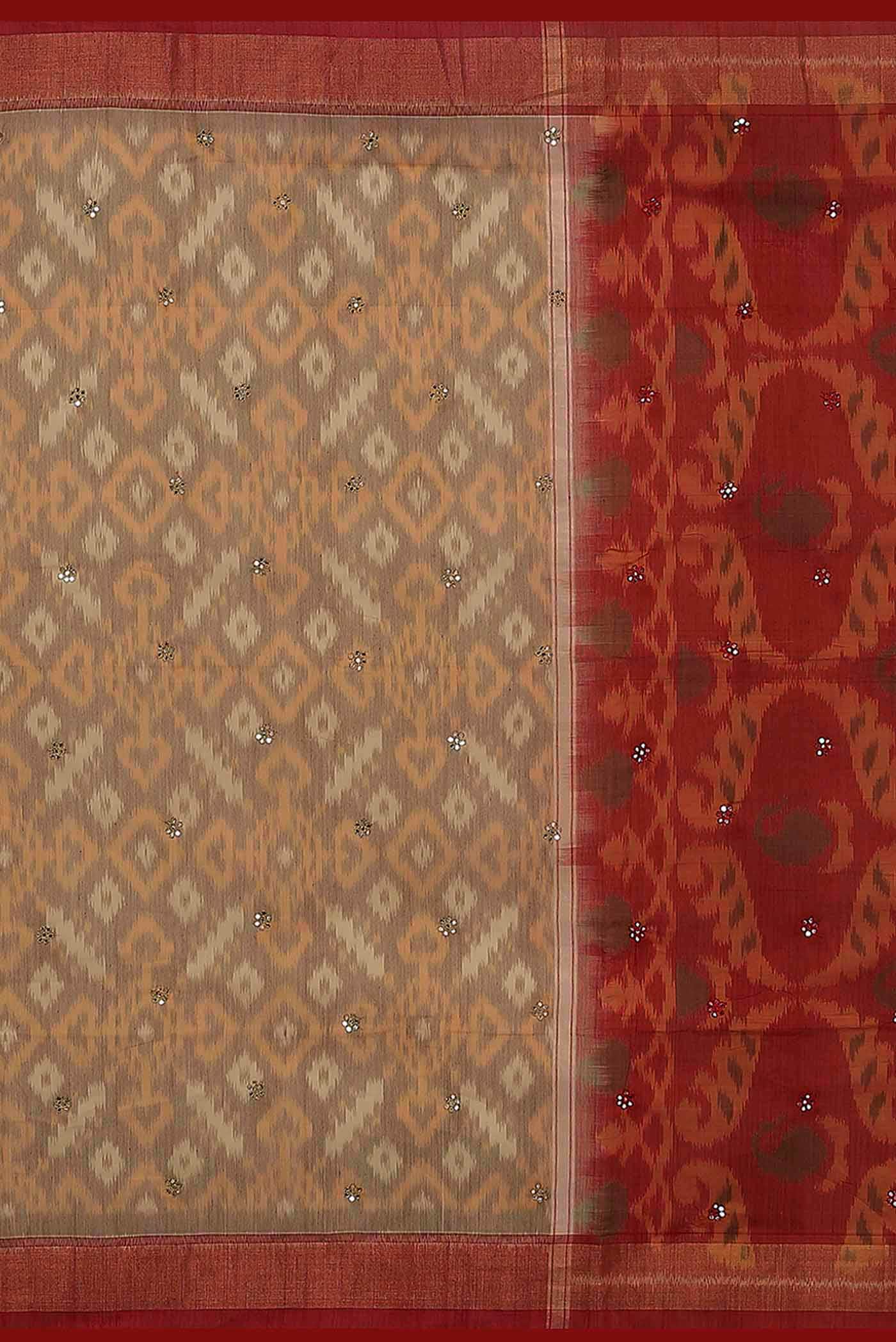 Beige Silk Cotton Saree