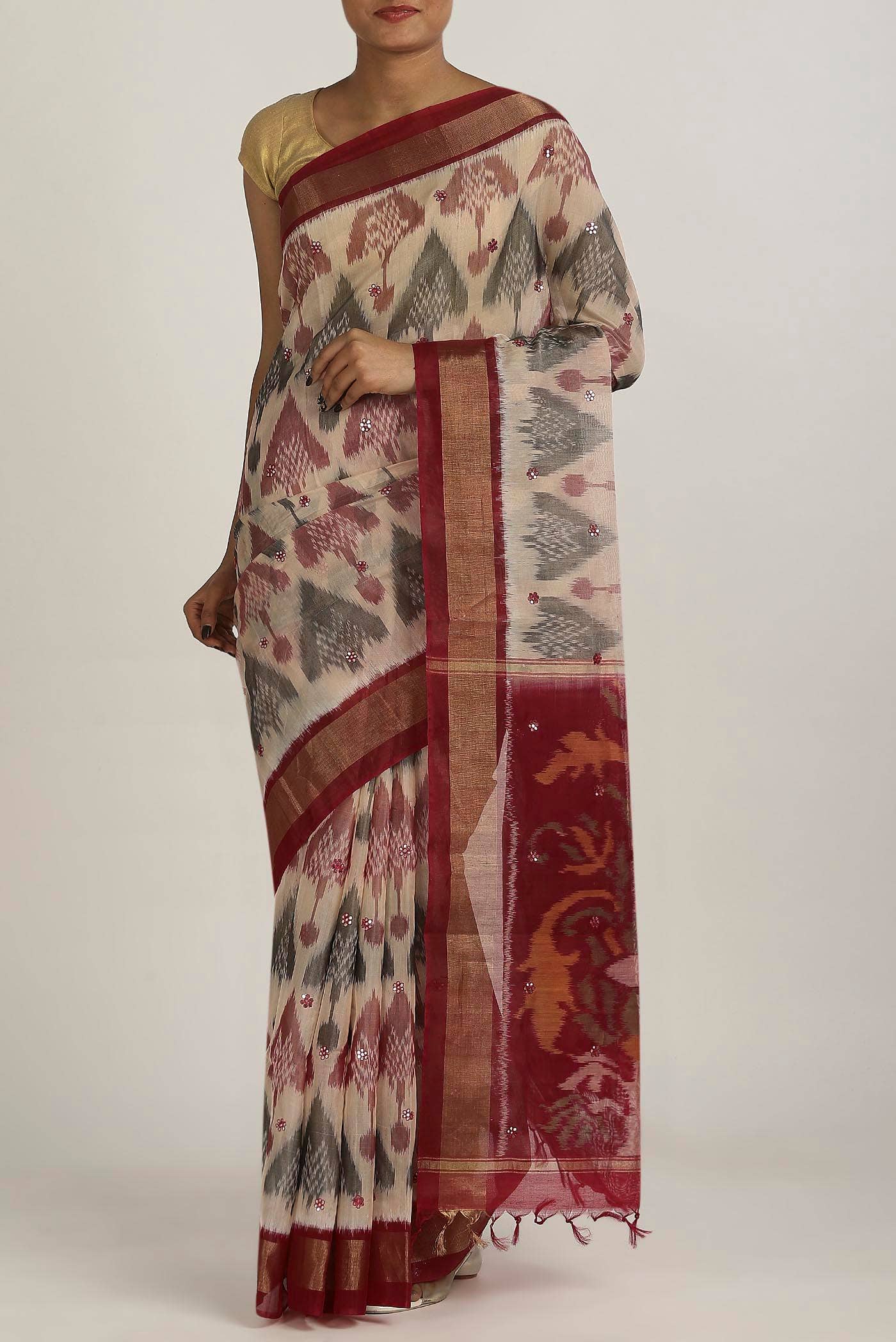 Beige Silk Cotton Saree