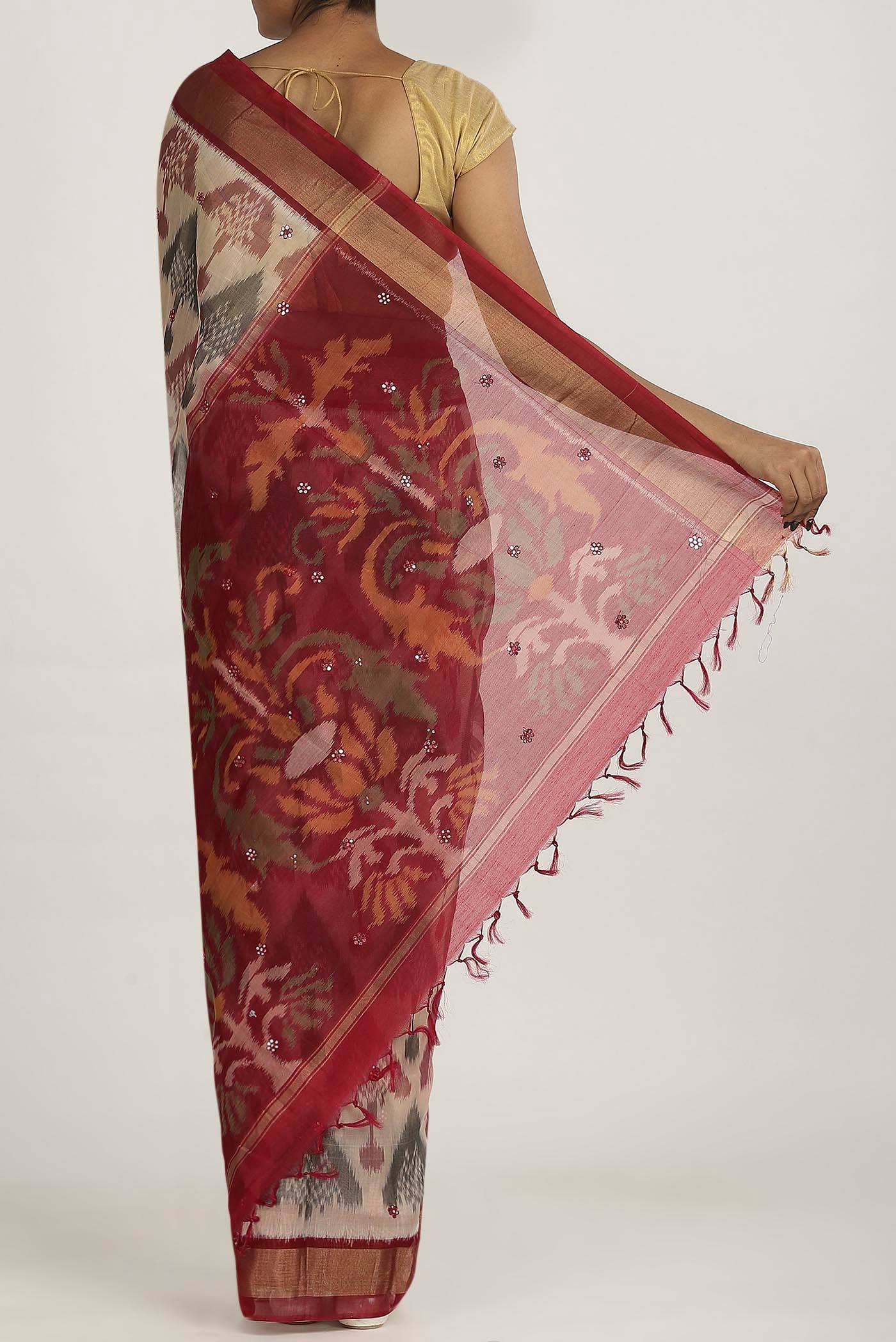 Beige Silk Cotton Saree