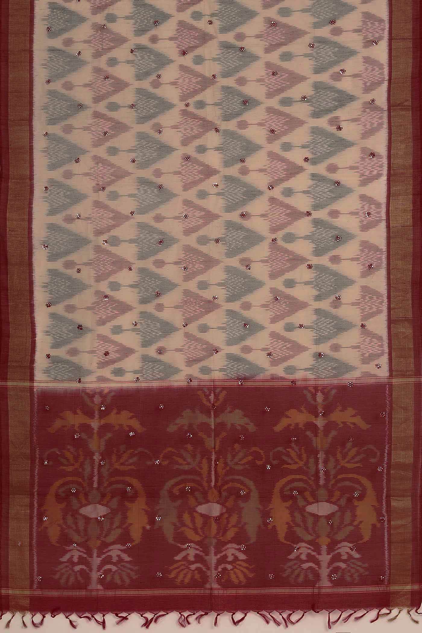 Beige Silk Cotton Saree