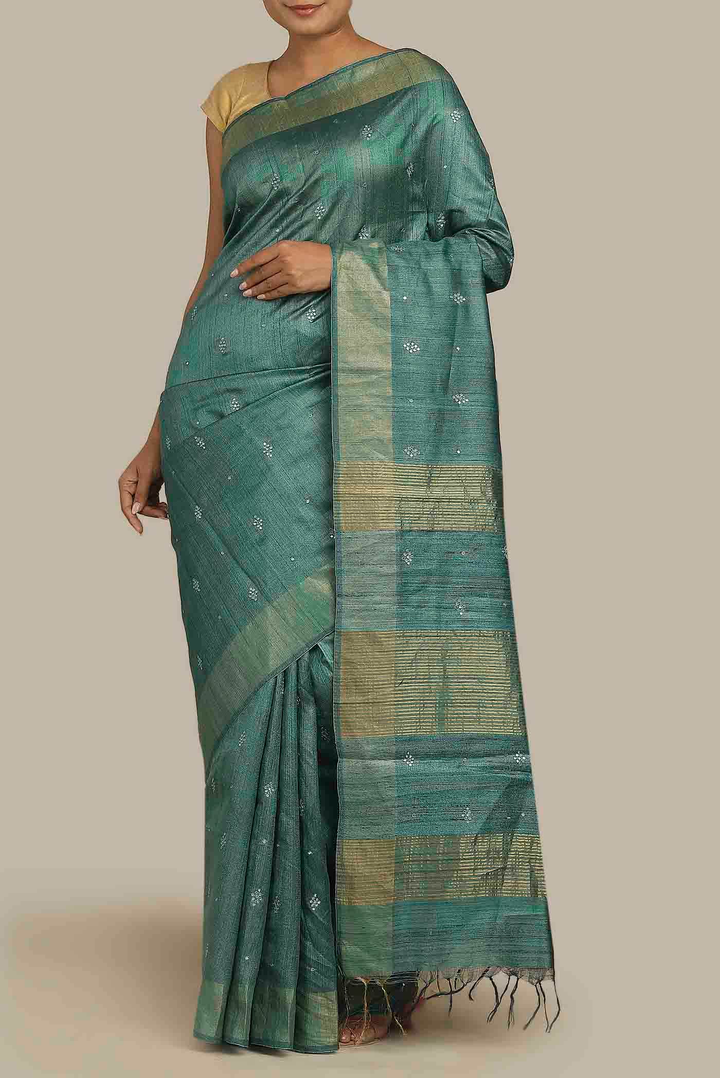 Green Tussar Silk Saree