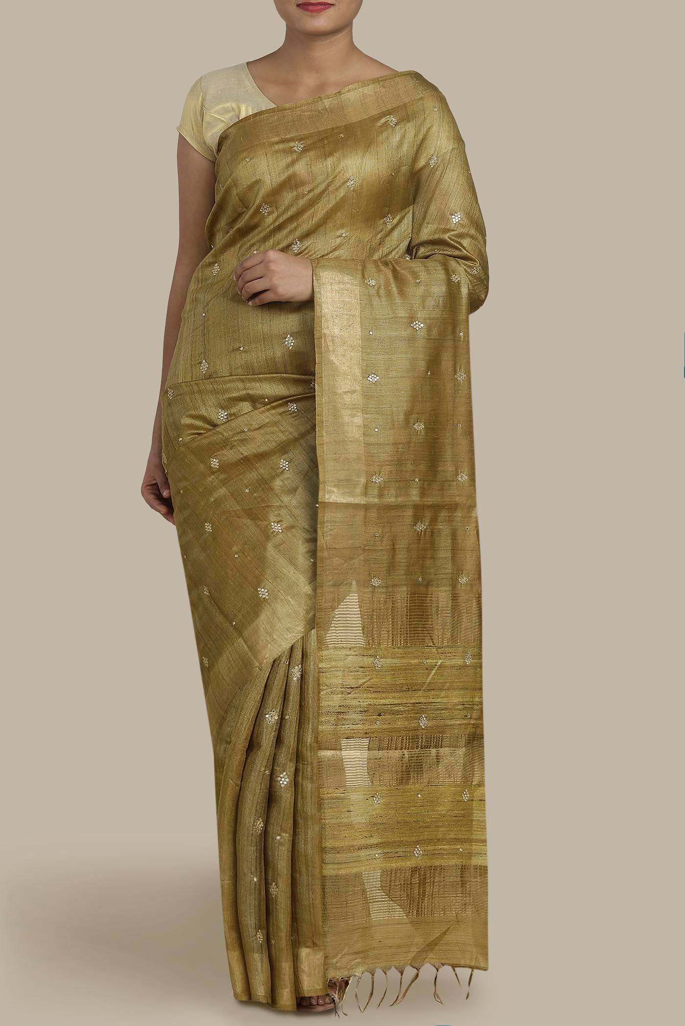 Green Bhagalpuri Tussar Silk Saree