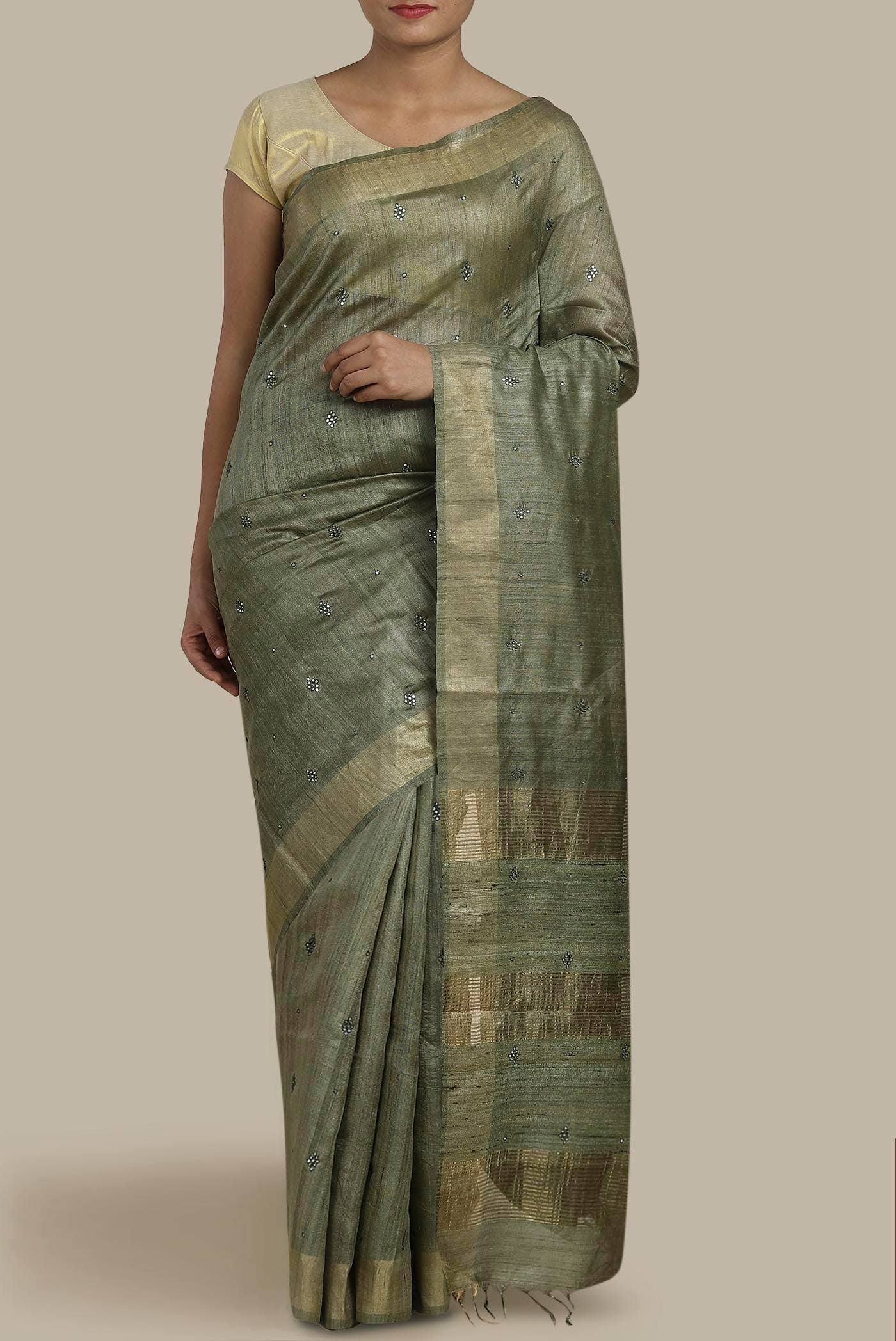 Green Bhagalpuri Tussar Silk Saree