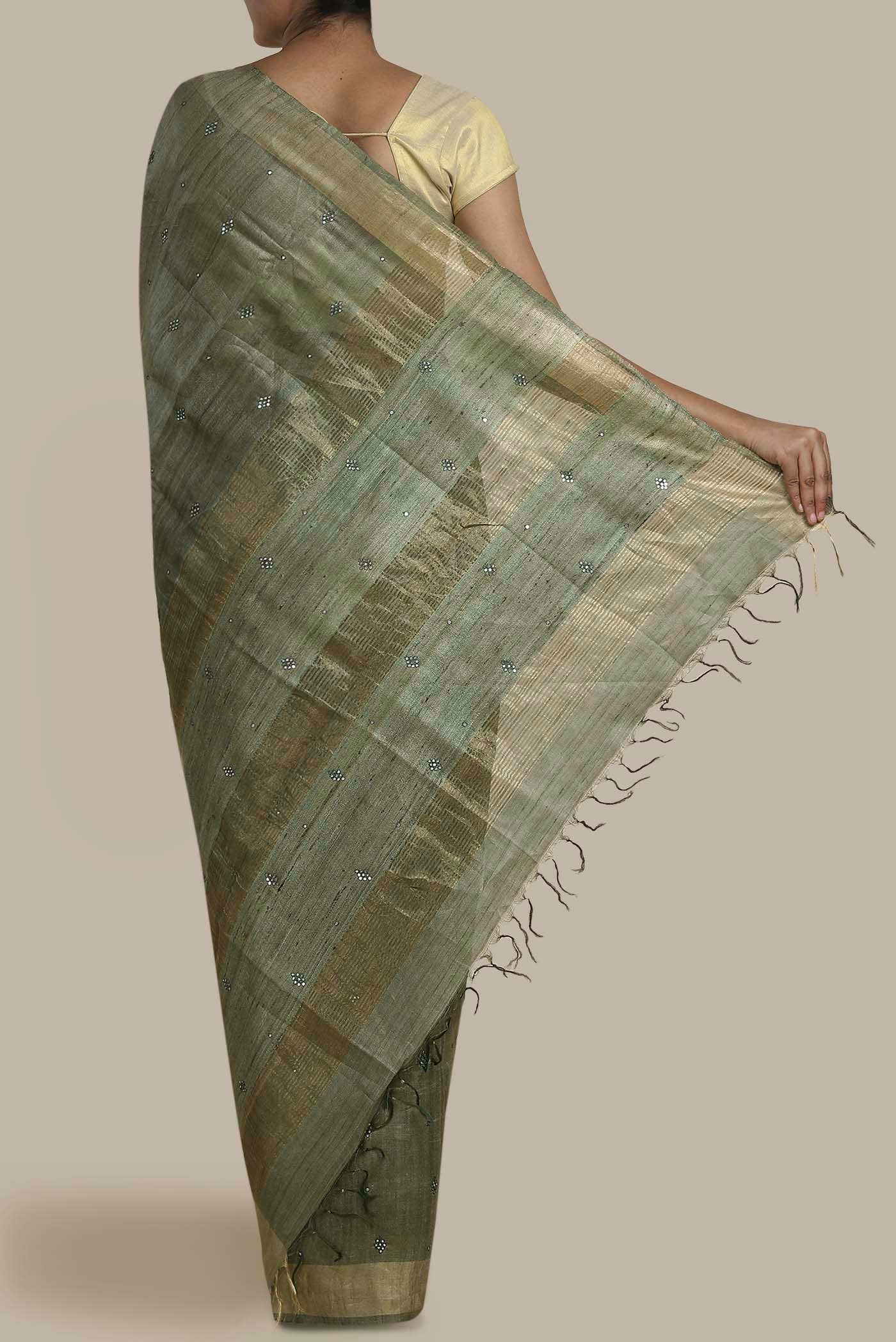 Green Bhagalpuri Tussar Silk Saree
